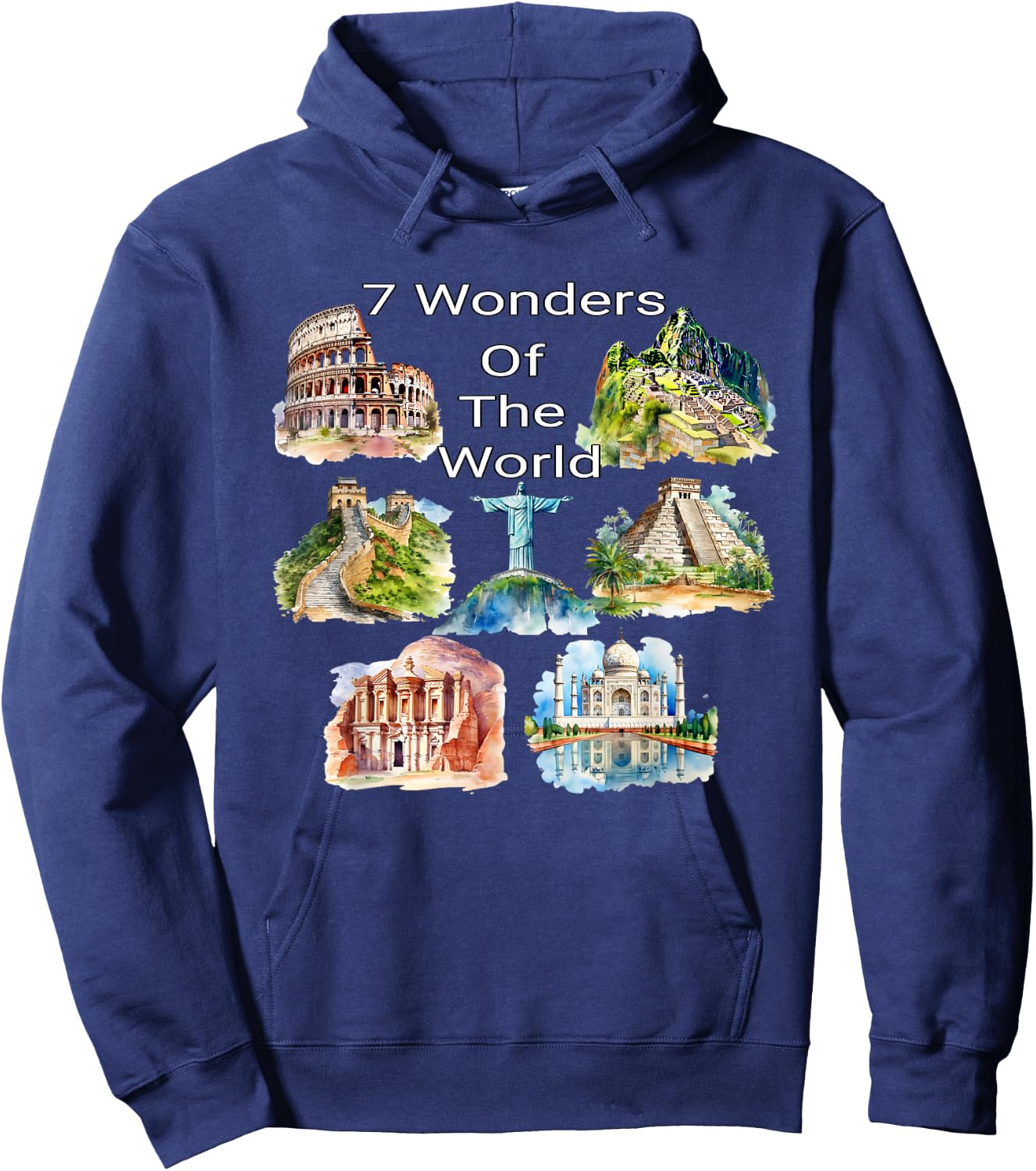 7 Wonders of the World - Travel Enthusiast Design Hoodie - Hoodie | Navy