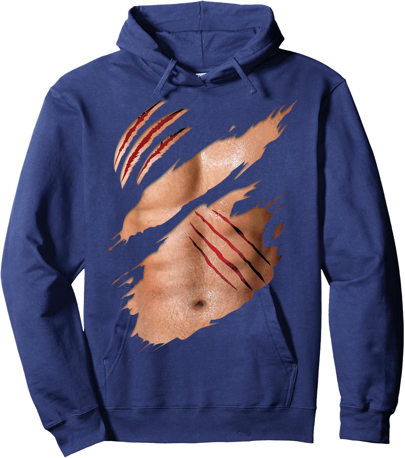 Funny Fake Six Pack Abs Buff Body Claw Scratches Costume Hoodie - Hoodie | Navy