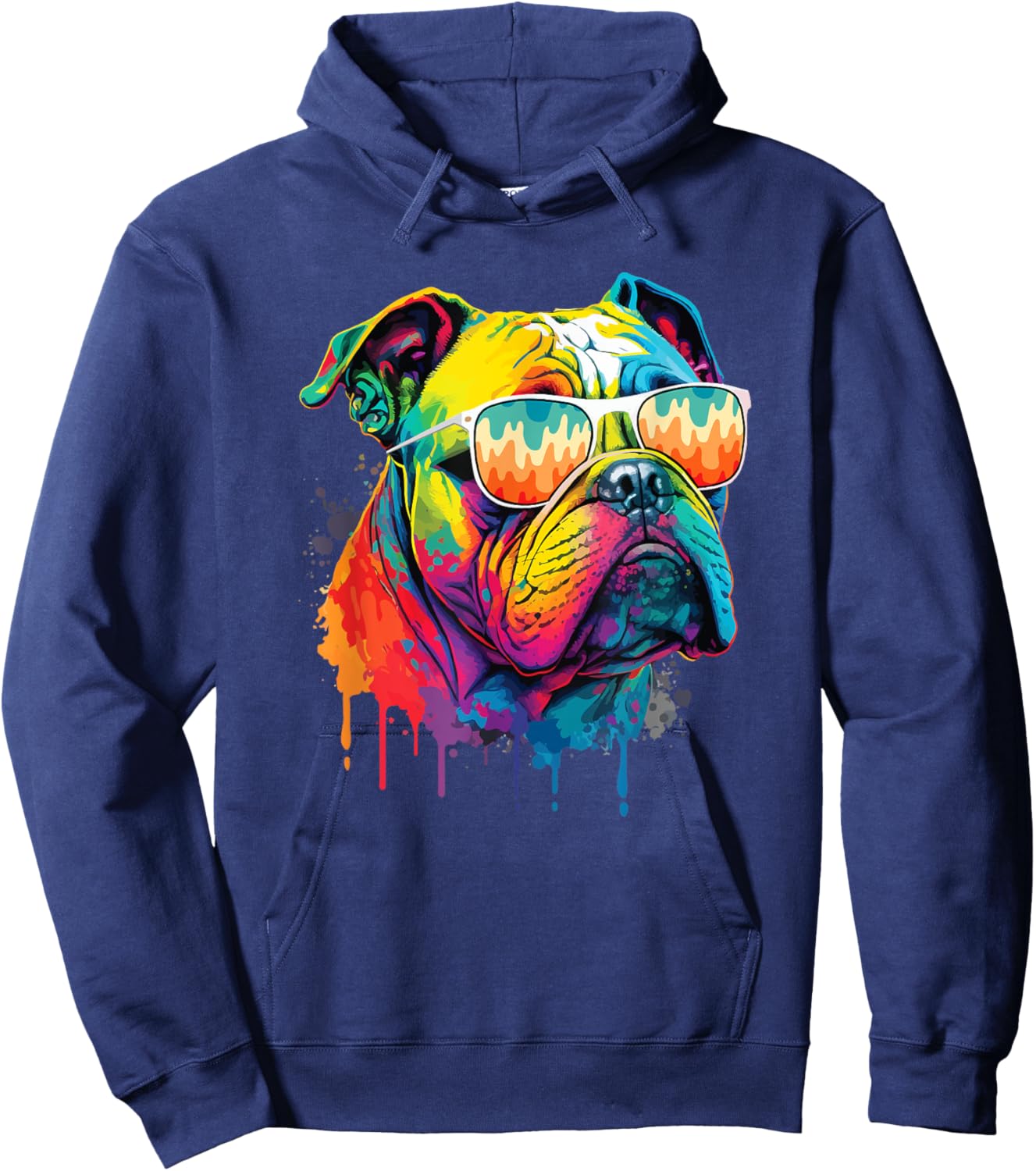 Groovy Retro English Bulldog - Dog Animal Lover Puppy Owner Hoodie - Hoodie | Navy