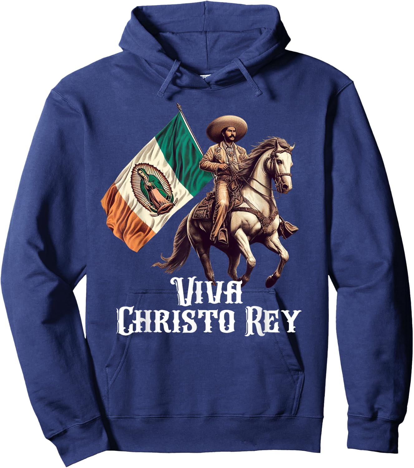 Viva Cristo Rey Guadalupe Catholic Cristeros Hoodie - Hoodie | Navy