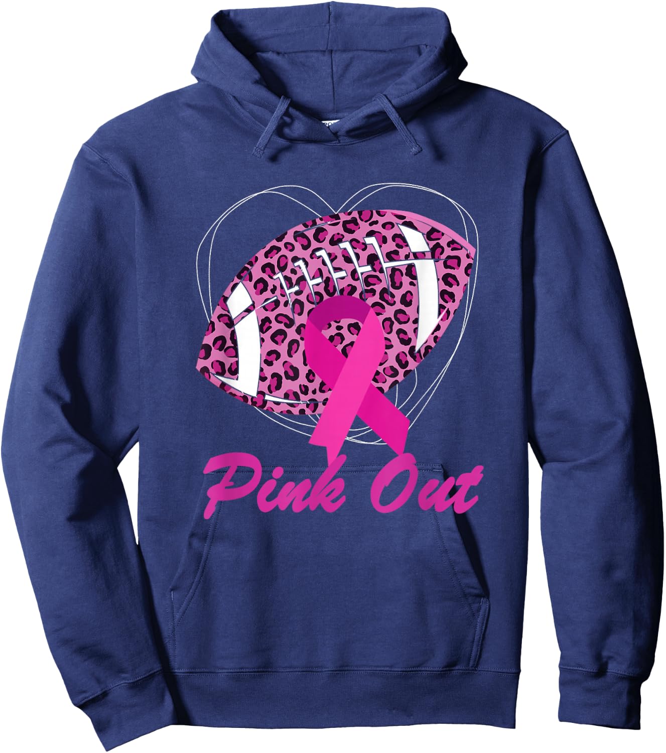 Breast Cancer Ribbon Pink Out Football Pink Ribbon Leopard Hoodie - Hoodie | Navy