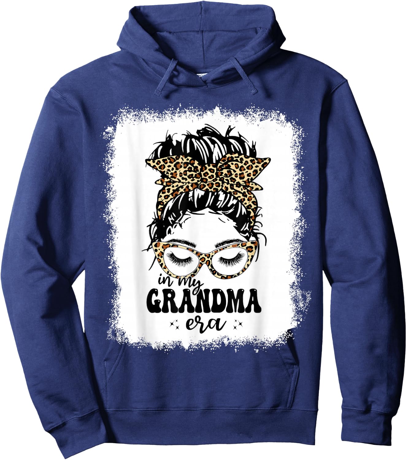 Leopard Messy Bun In My Grandma Era Bleached Hoodie - Hoodie | Navy