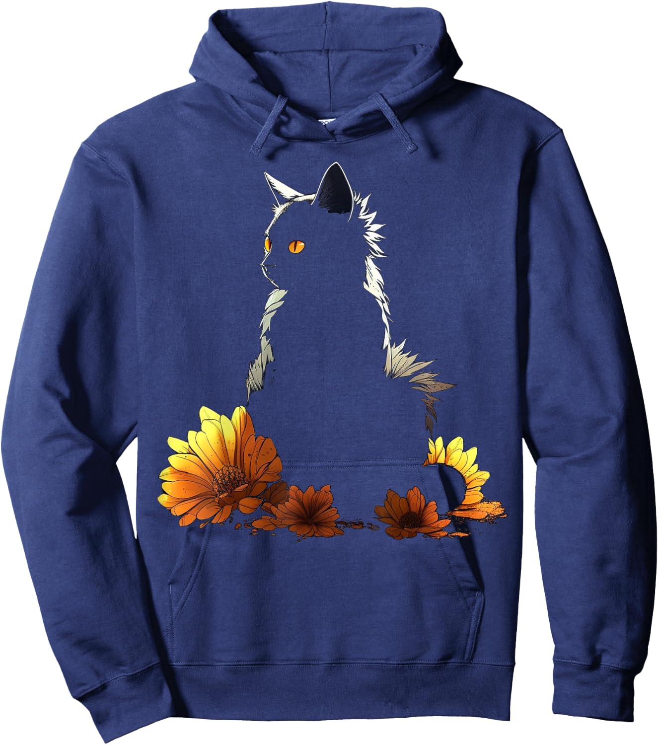 Cat Flowers Artwork - Cat Motif Animal Hoodie - Hoodie | Navy