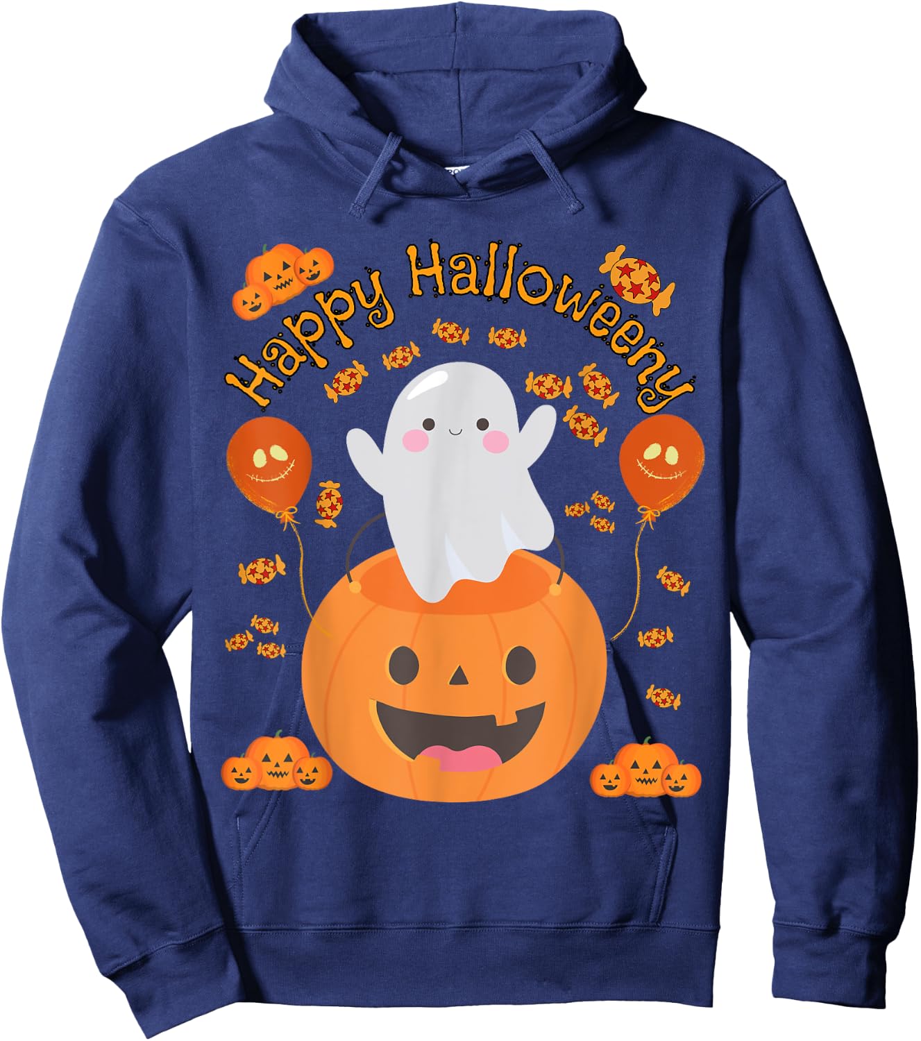 Happy Halloween -y Cute Boys and Girls Costume as a Ghost Hoodie - Hoodie | Navy