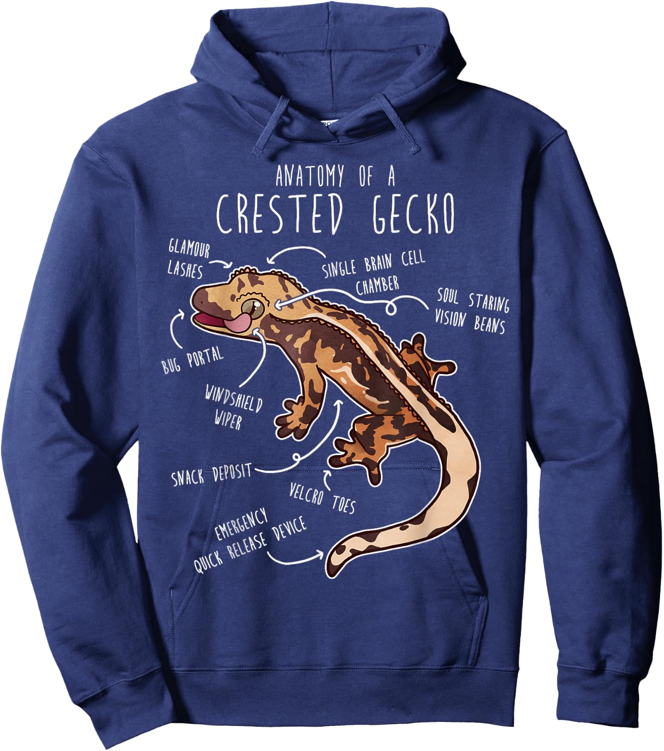 Crested Gecko Lizard Reptile Anatomy, Pet Harelquin Crestie Hoodie - Hoodie | Navy