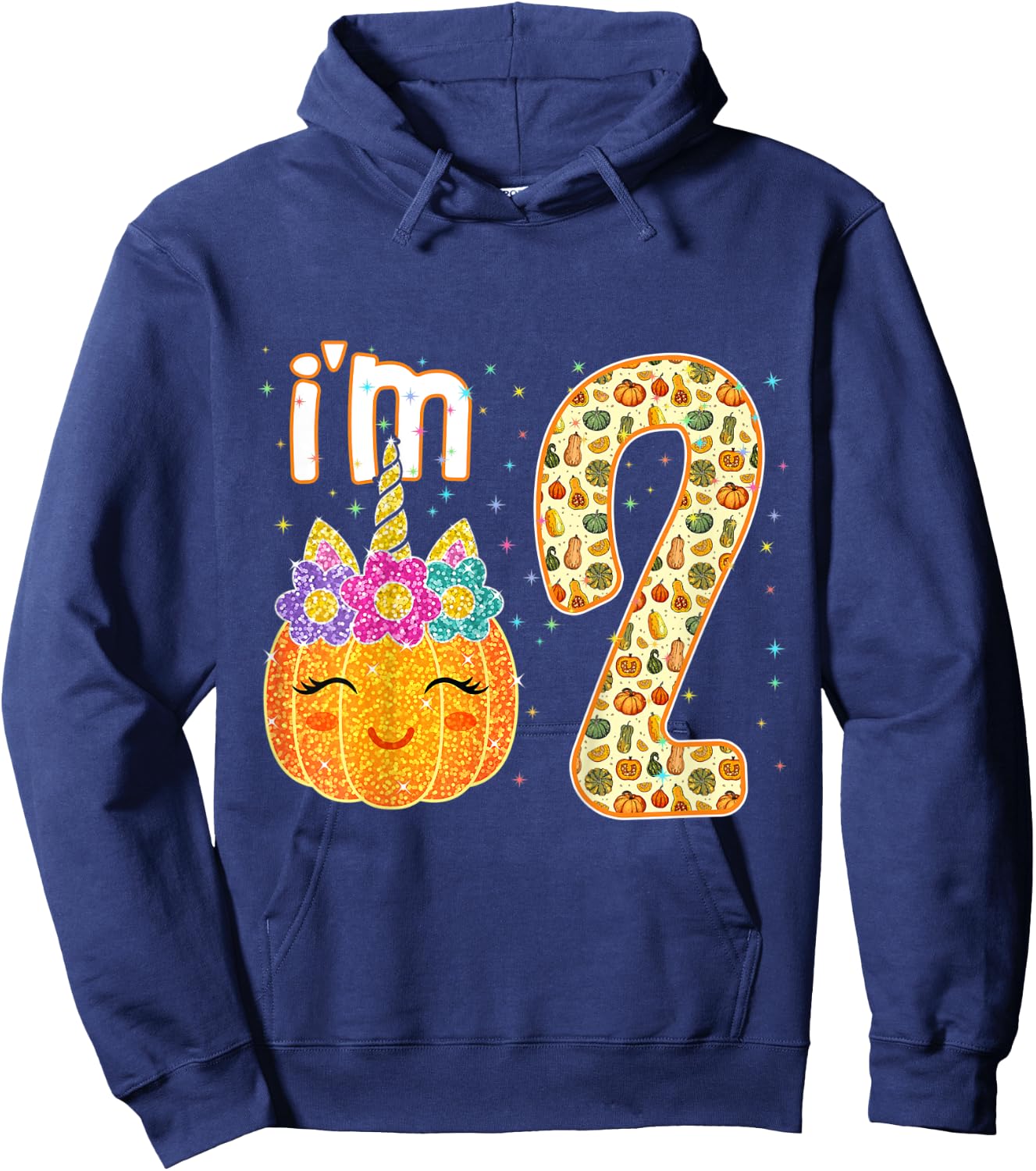 Kids Kids Im 2 Years Old Unicorn Pumpkin Halloween 2nd Birthday Hoodie - Hoodie | Navy