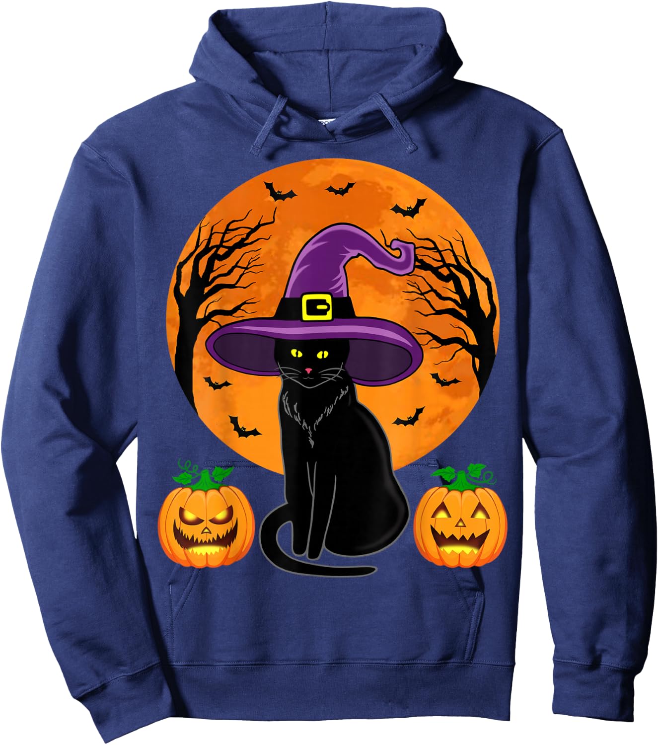 Retro Black Cat Halloween Pumpkin Costume Women Kids Girls Hoodie - Hoodie | Navy
