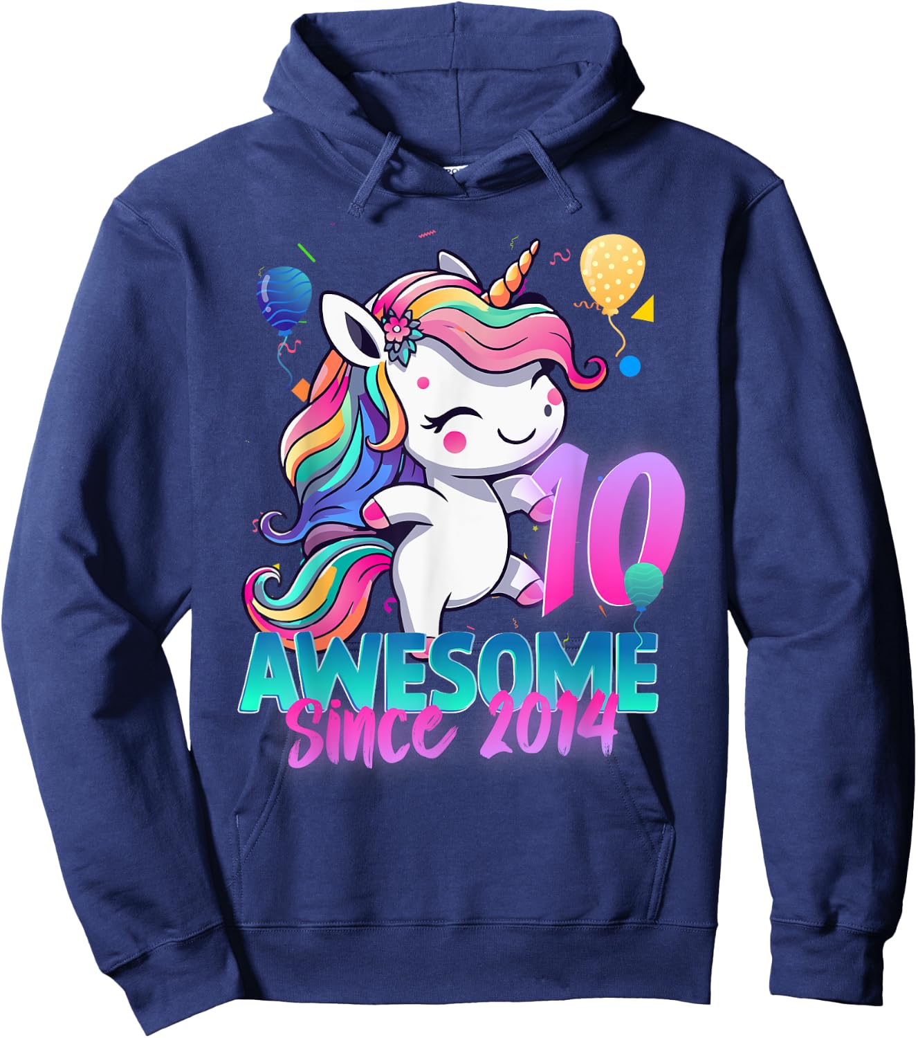10th Birthday Girl Awesome Since 2014 10 Years Old Unicorn Hoodie - Hoodie | Navy
