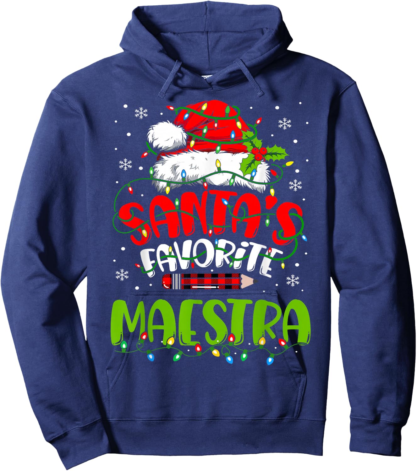 Santa Favorite Maestra Spanish Teacher Funny Christmas Hoodie - Hoodie | Navy