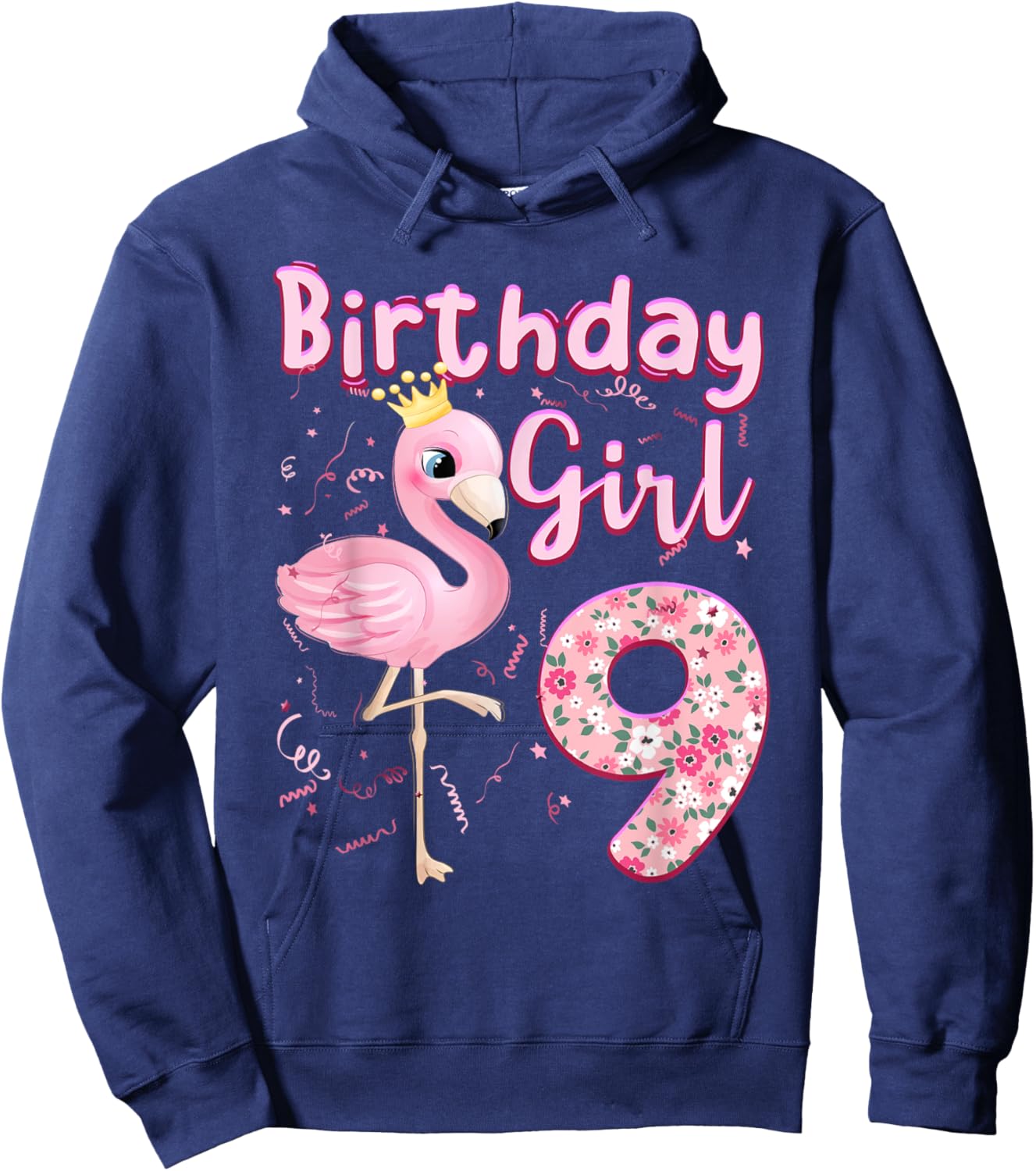 9th Birthday Girls Flamingo 9 Years Old Tropical Flamingo Hoodie - Hoodie | Navy
