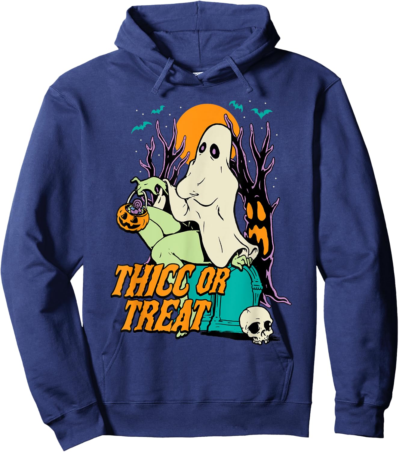 Thicc or Treat Halloween Lady Ghost Sexy Pinup BBW Hoodie - Hoodie | Navy