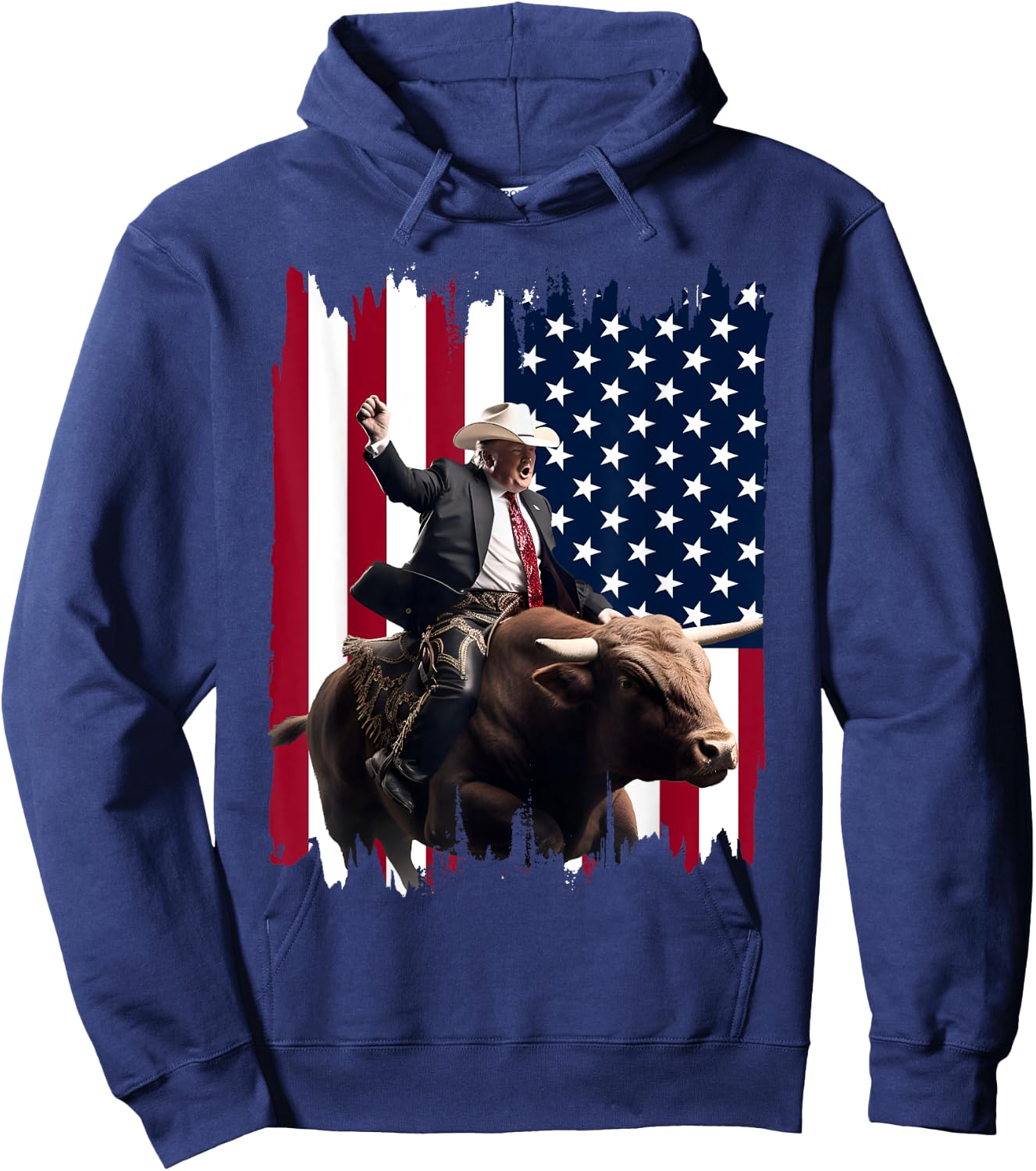 Trump Rodeo Bull Rider Patriotic American Flag 4Th Of July Hoodie - Hoodie | Navy