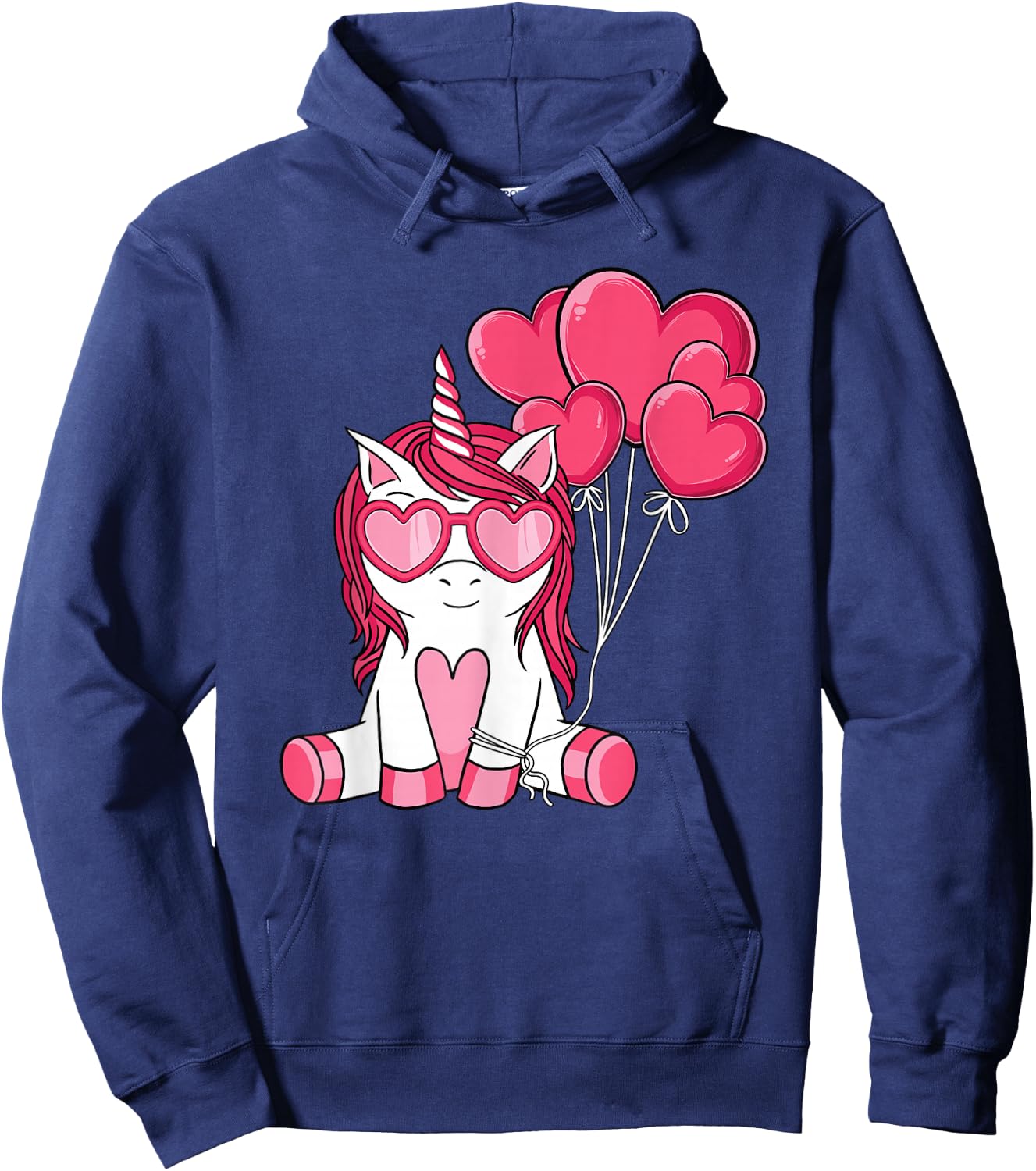 Cute Valentines Day Unicorn Lover Heart Balloon Girls Kids Hoodie - Hoodie | Navy