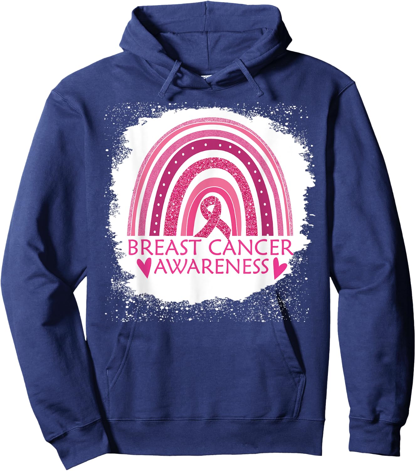Breast Cancer Awareness Bleached Rainbow Pink Ribbon Women Hoodie - Hoodie | Navy