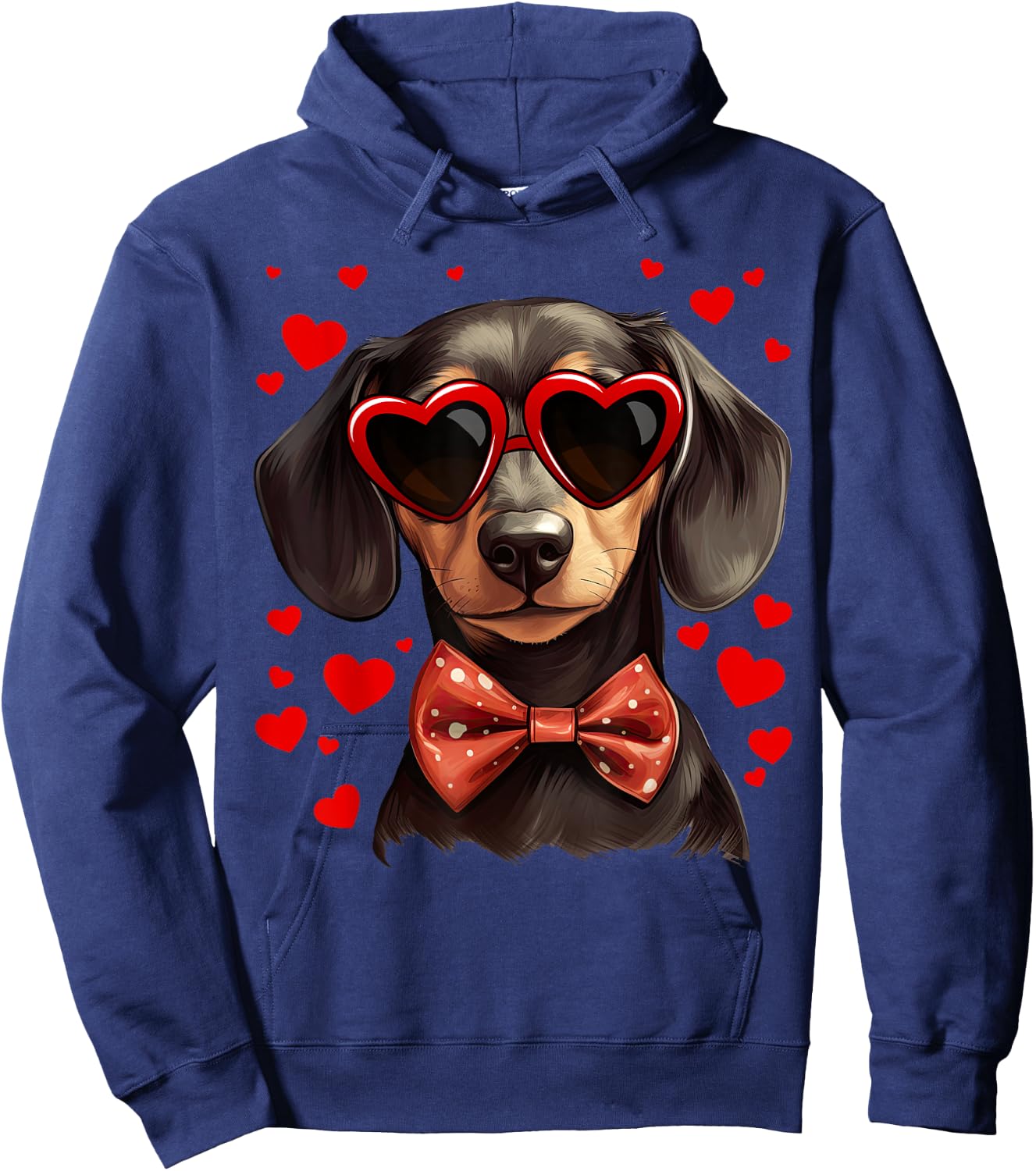 Dachshund Dog Heart Sunglasses Bow Tie Valentine's Day Hoodie - Hoodie | Navy