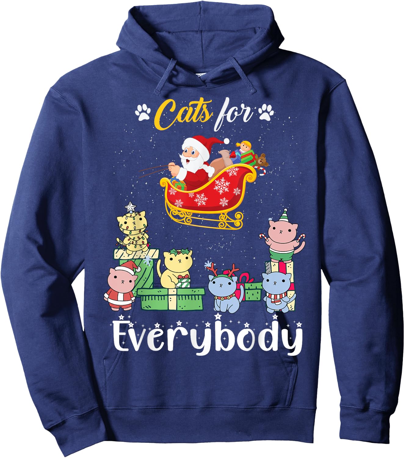 Cats For Everybody Santa Funny Christmas Pjs Xmas women Hoodie - Hoodie | Navy