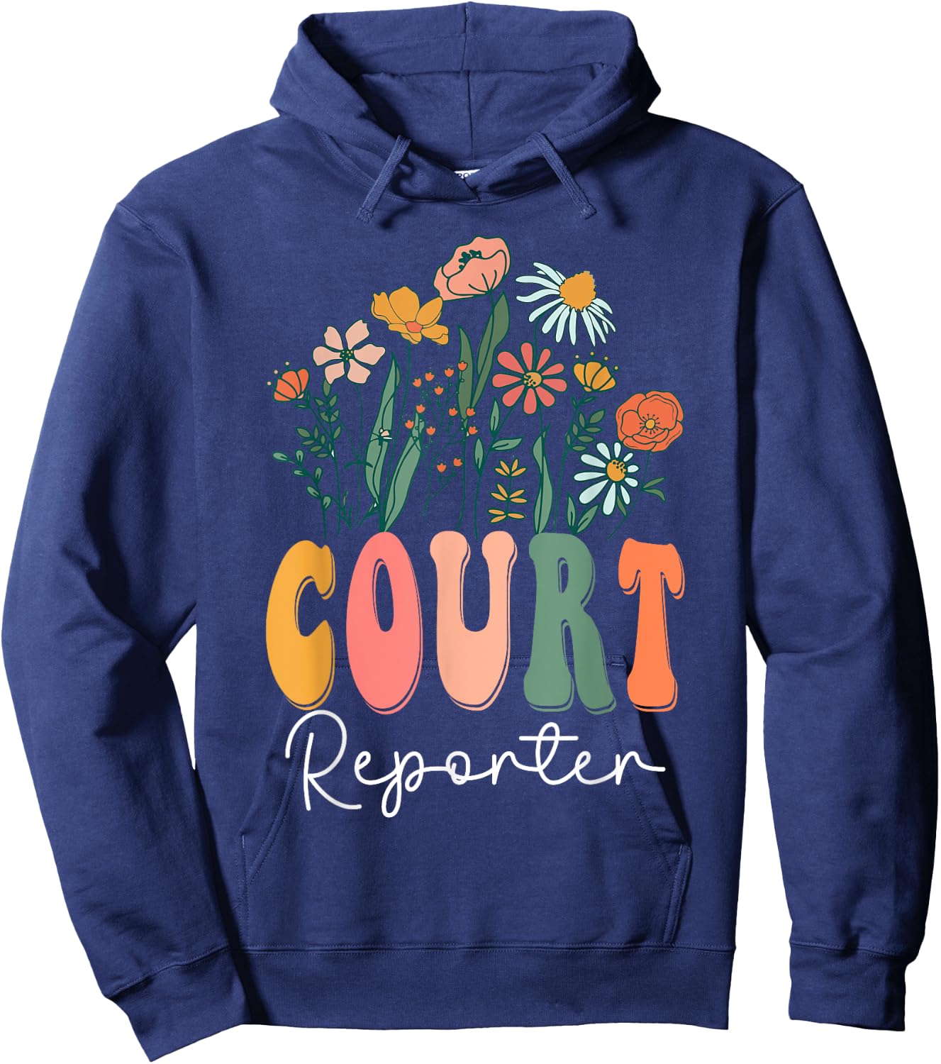 Retro Groovy floral Court Reporter Wildflower Hoodie - Hoodie | Navy