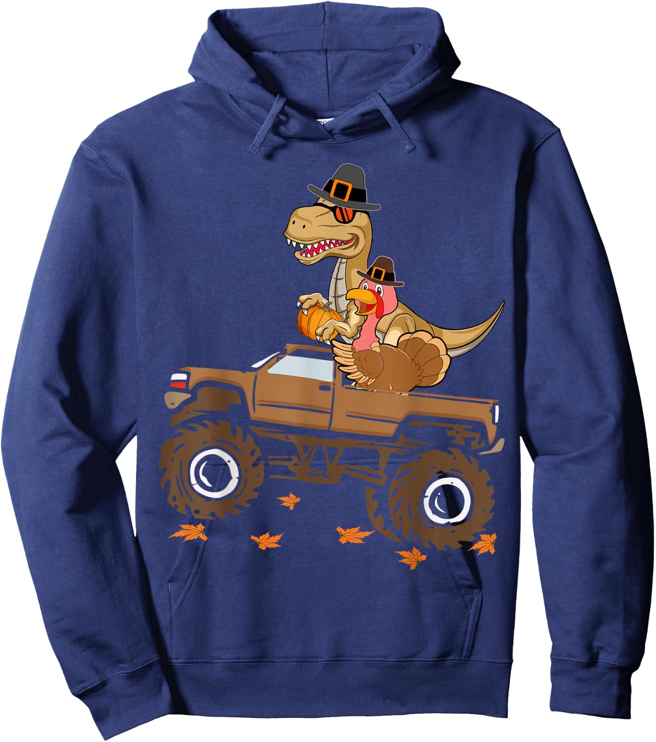 Happy Thanksgiving dinosaur Turkey Riding truck kids boys Hoodie - Hoodie | Navy