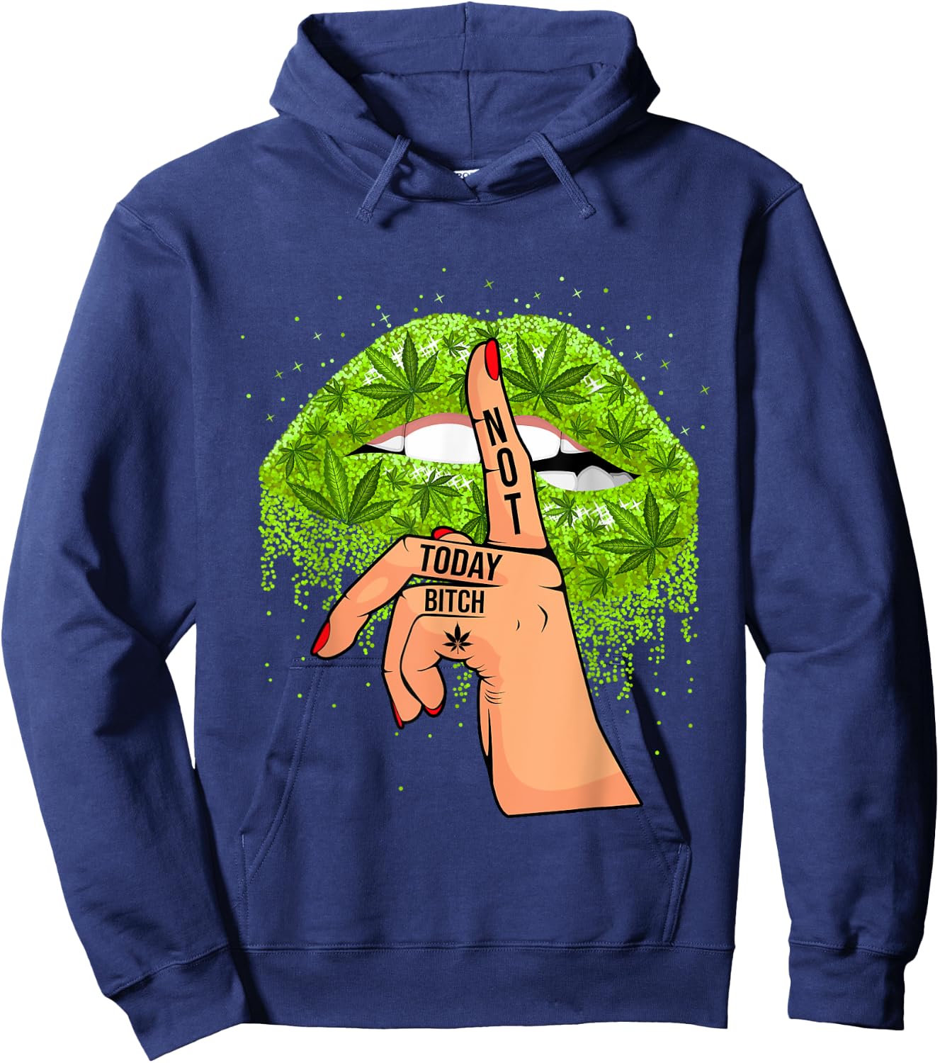 Funny Sexy Lips Cannabis Marijuana Weed Pot Leaf Lover Hoodie - Hoodie | Navy