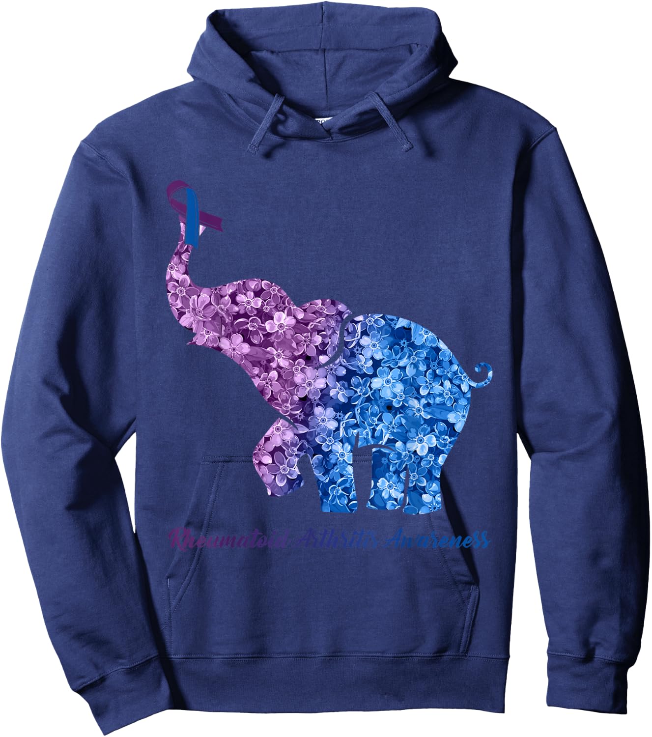 Elephant With Flower Rheumatoid Arthritis Awareness Ribbon Hoodie - Hoodie | Navy