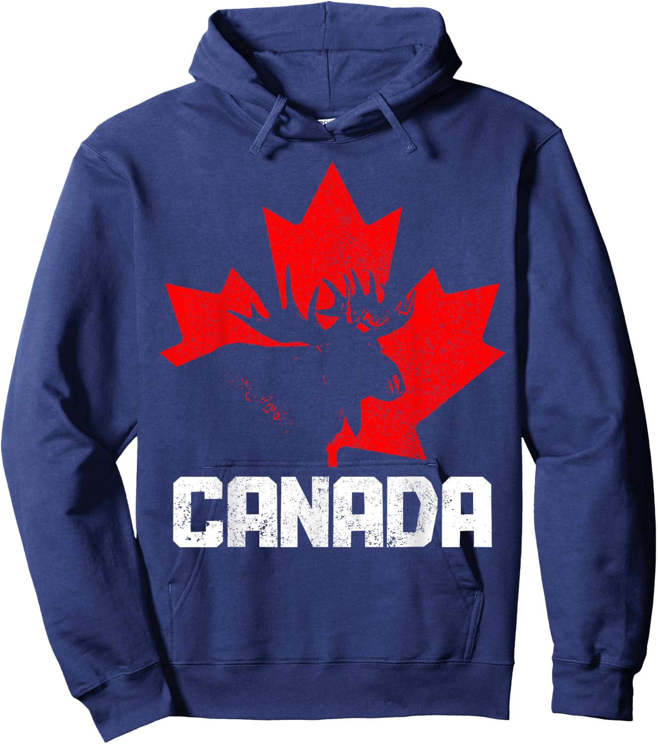 Canada Moose Maple Leaf Pride Vintage Canadian Flag Hoodie - Hoodie | Navy