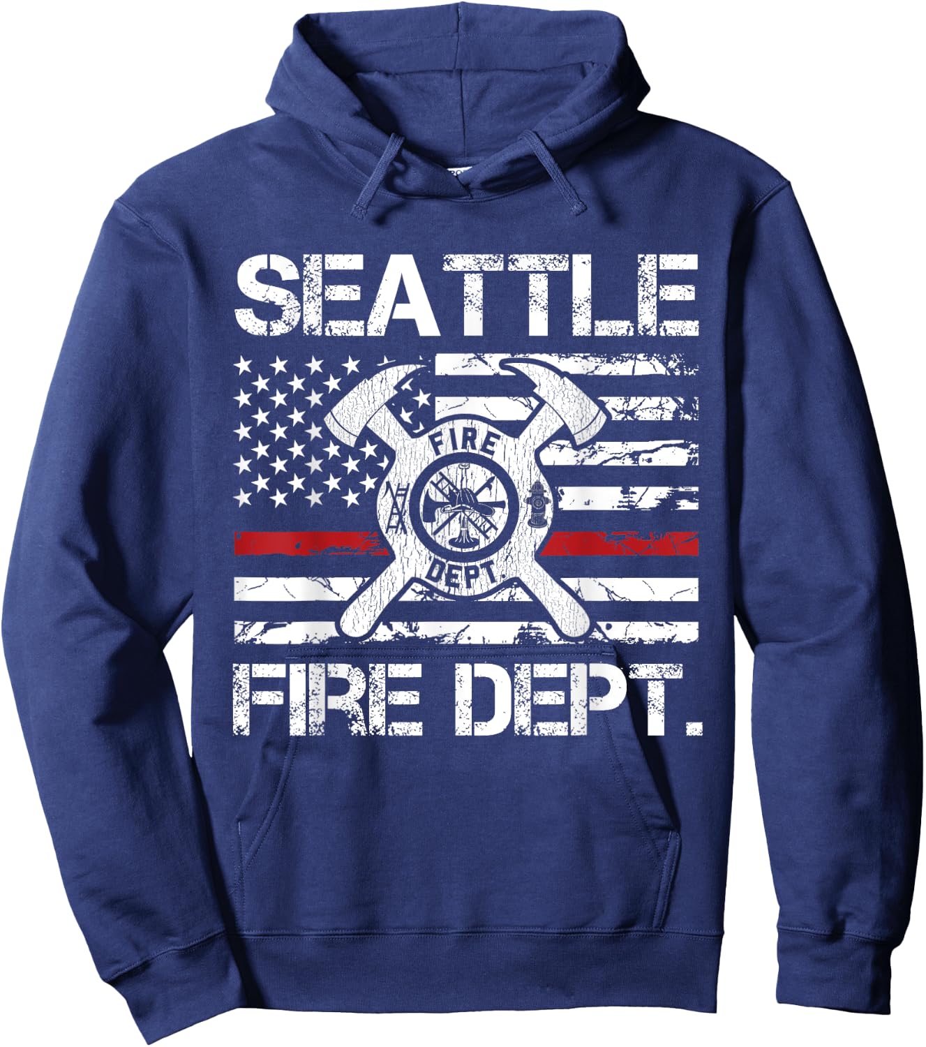 Seattle Washington Fire Department Thin Red Line Fireman Hoodie - Hoodie | Navy