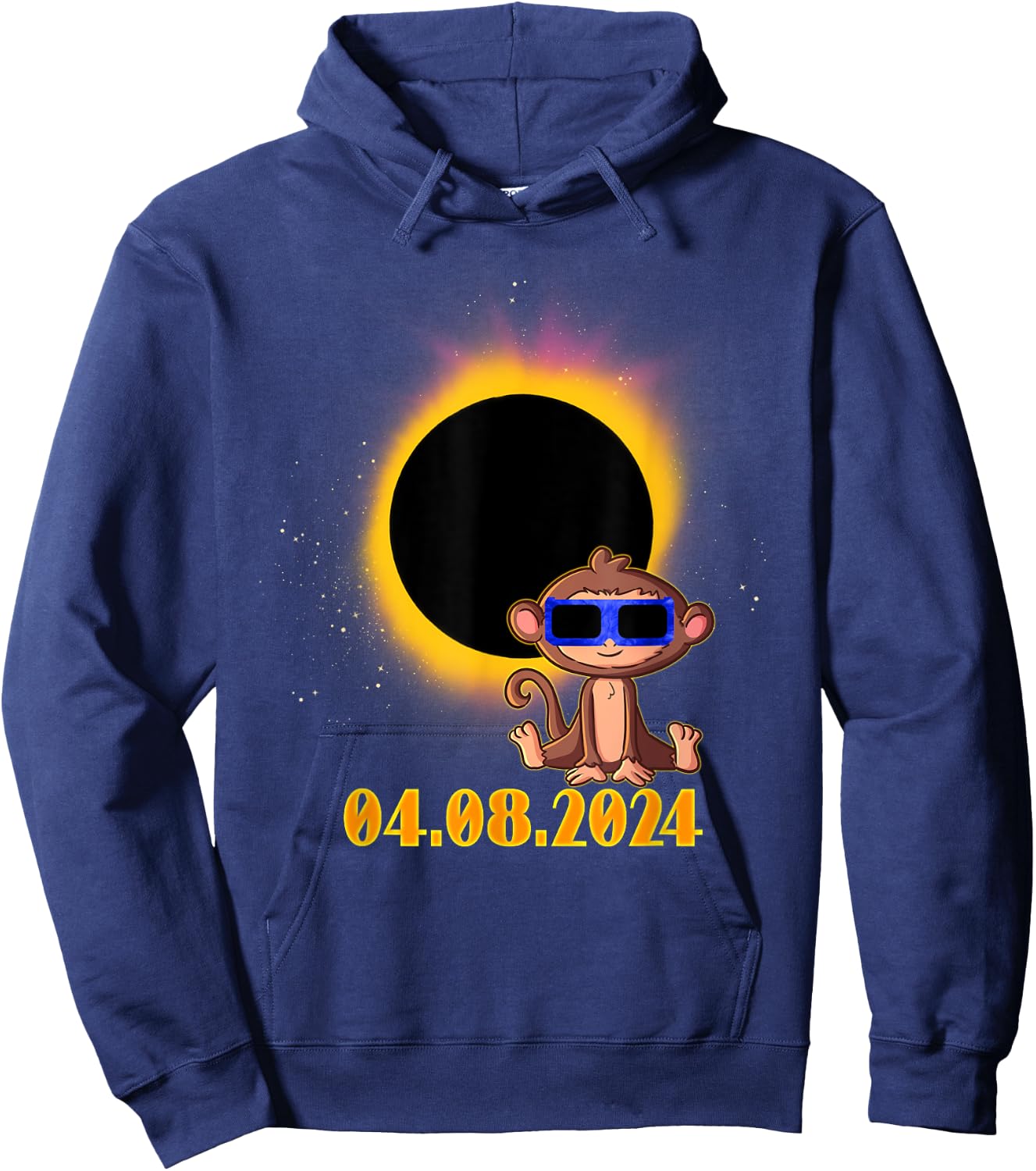 Solar Eclipse 2024 Monkey with Solar Eclipse Glasses Hoodie - Hoodie | Navy