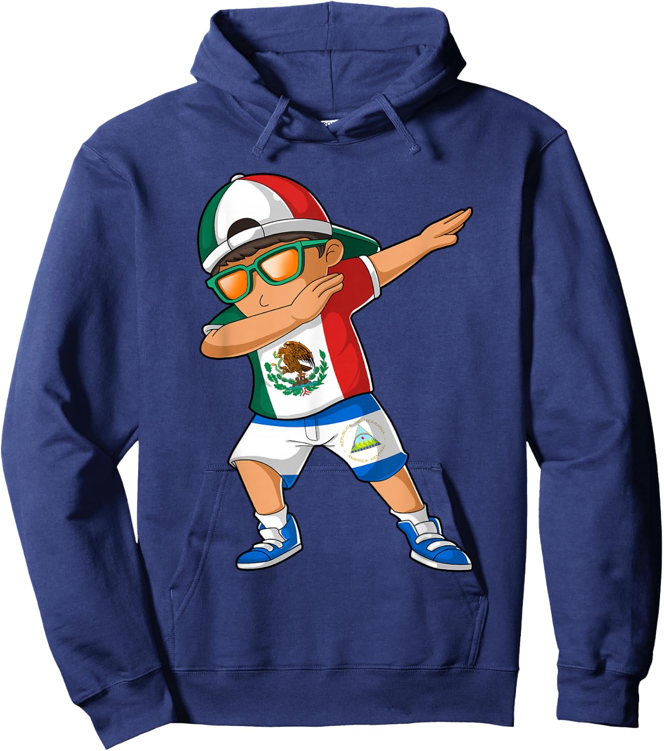 Half Mexican Half Nicaraguan Boy Mexico Nicaragua Flag Hoodie - Hoodie | Navy