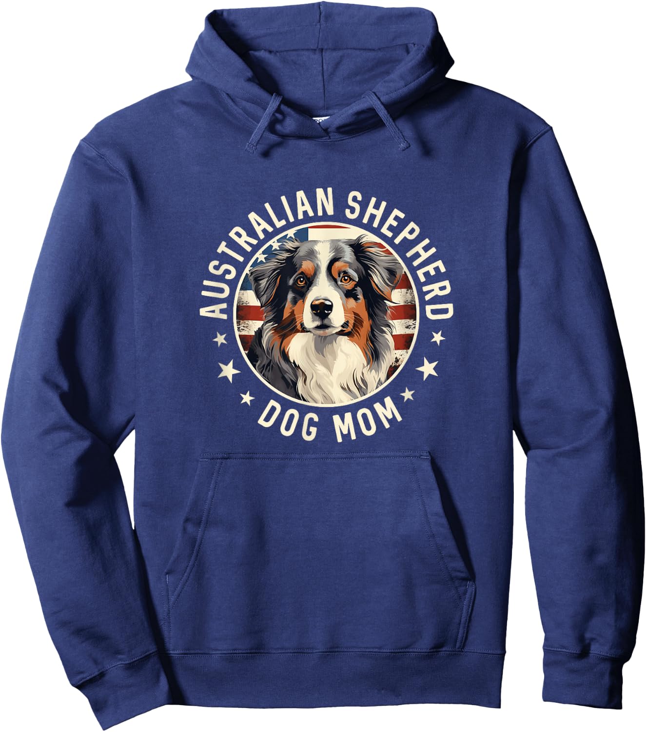 Aussie Dog American Flag, Australian Shepherd Dog Mom Hoodie - Hoodie | Navy
