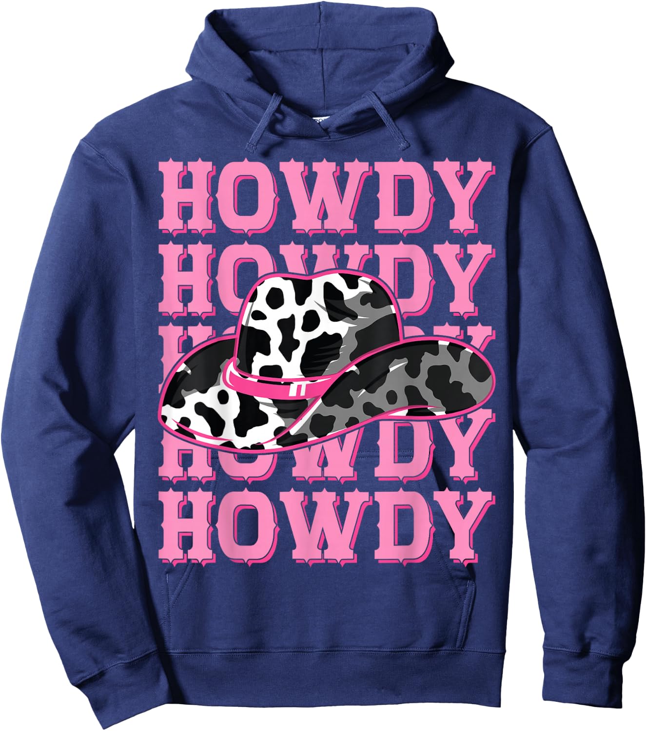 HOWDY - Country Southern Western Pink Texas Cow pattern Hoodie - Hoodie | Navy