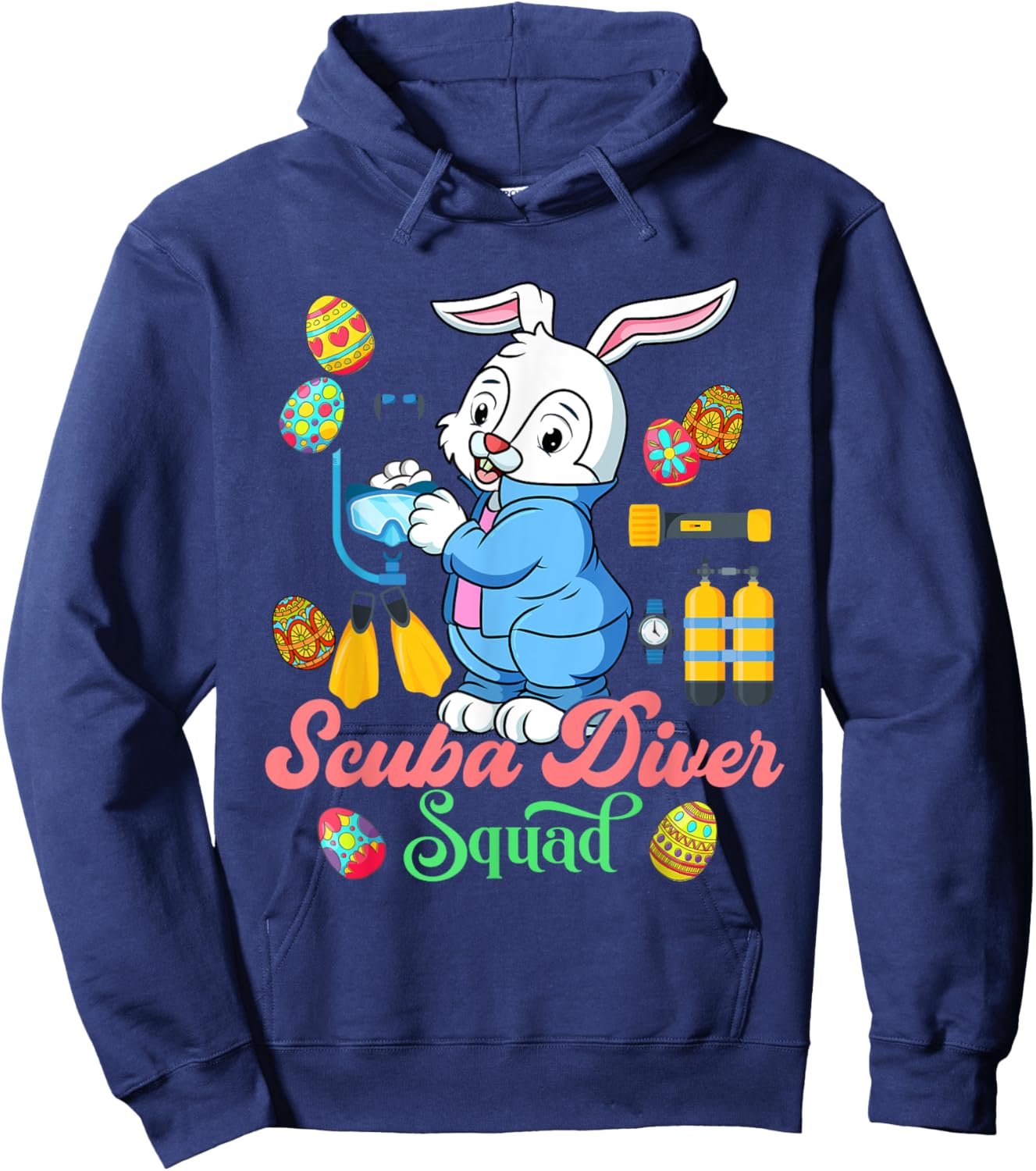 Scuba Diver Squad Funny Easter Bunny Chocolate Eggs Hoodie - Hoodie | Navy