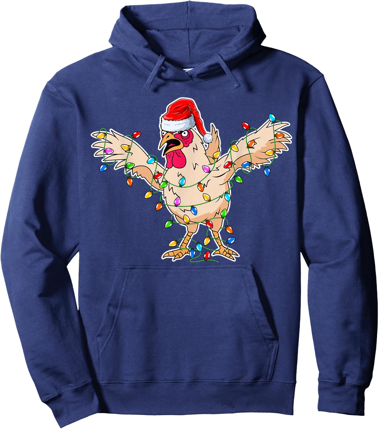 Rooster Wearing Santa Hat - Rooster Chicken Lover Christmas Hoodie - Hoodie | Navy