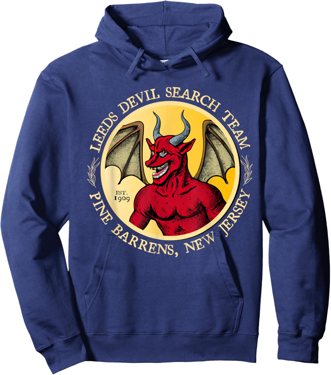 Leeds Devil Search Team Est 1909 Pine Barrens New Jersey Hoodie - Hoodie | Navy