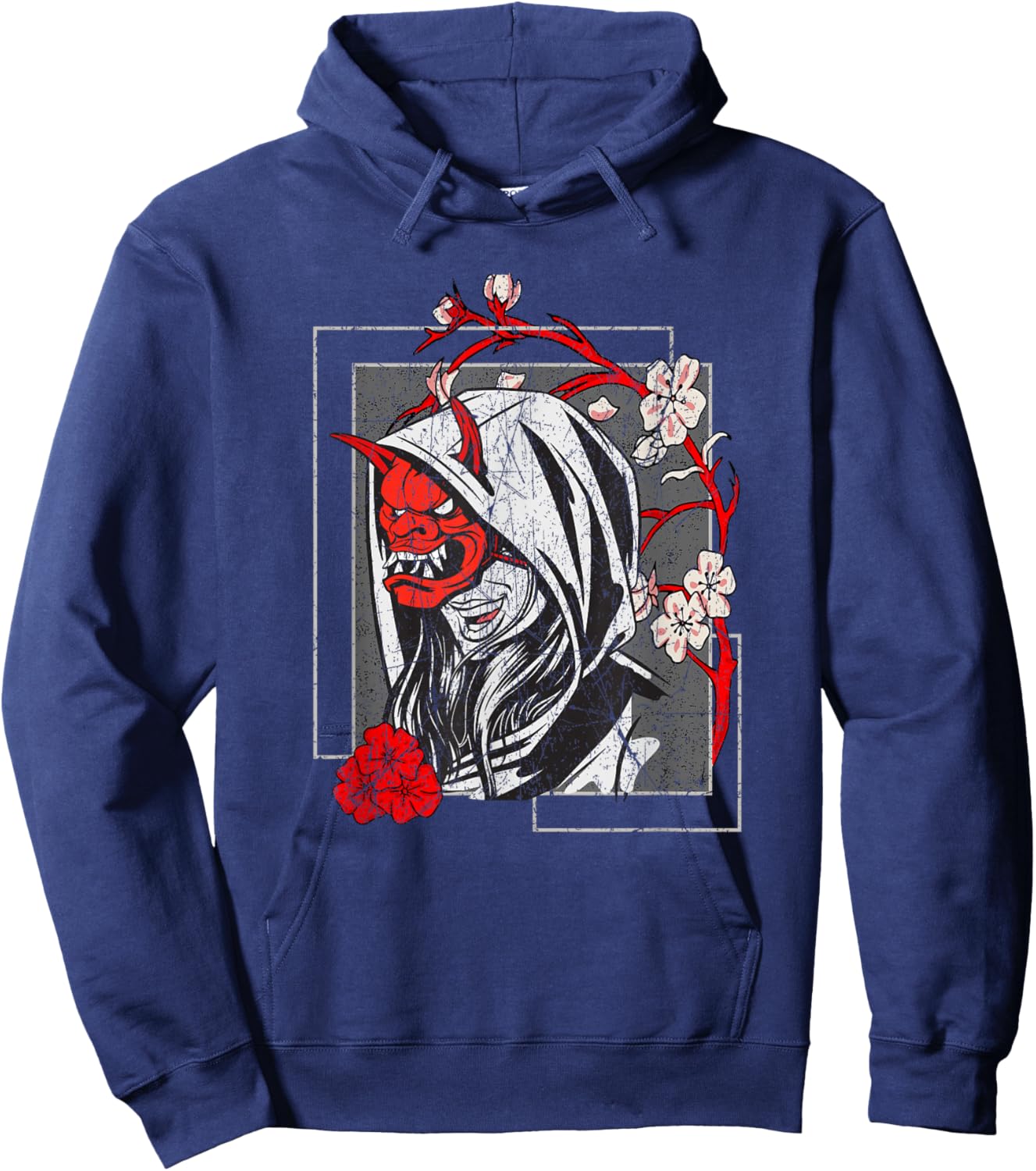 Oni Monster Yokai Hannya Anime Girl Harajuku Japan Aesthetic Hoodie - Hoodie | Navy