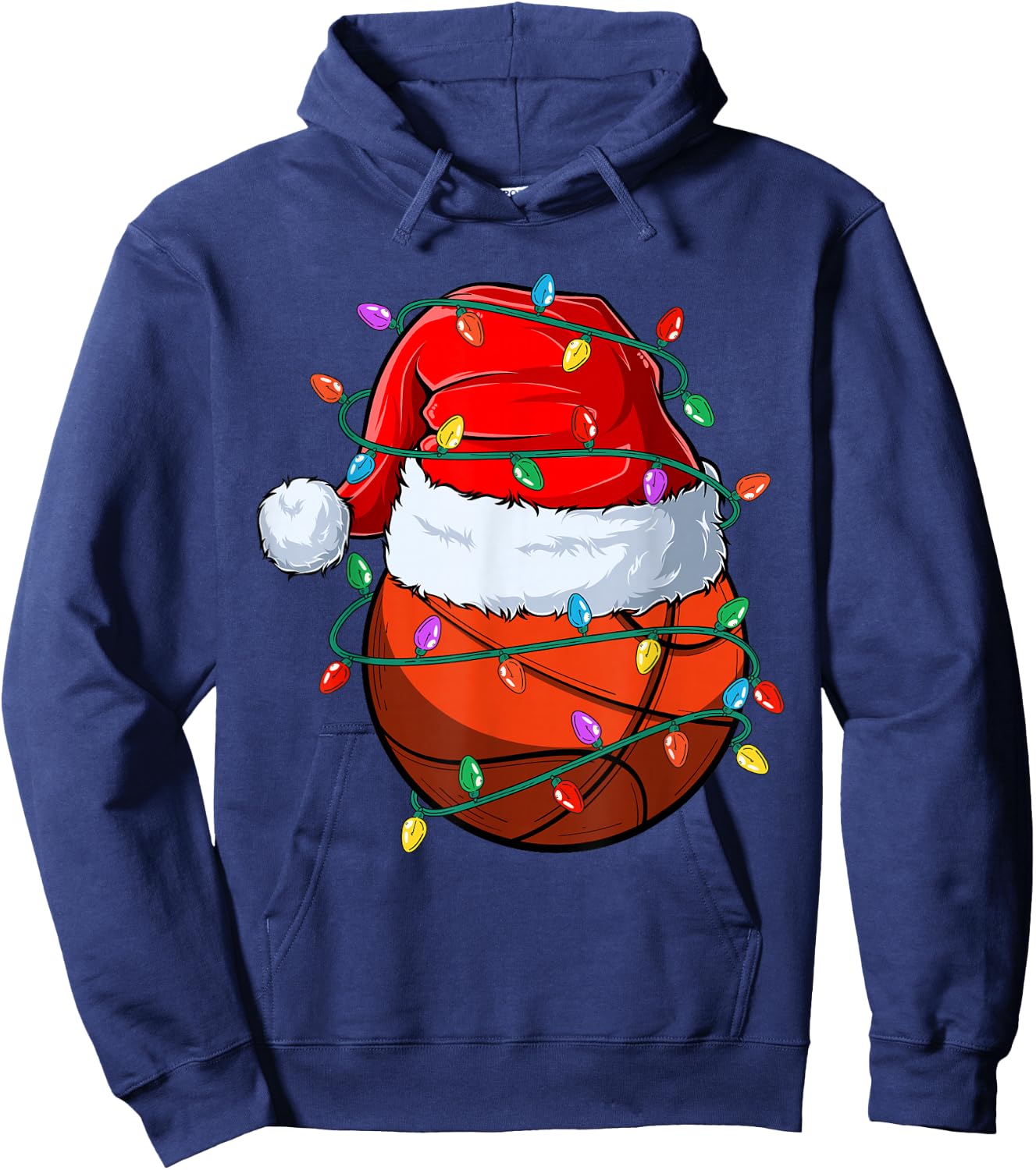 Christmas Basketball Xmas Santa Sports Hat Ball Kids Boy Men Hoodie - Hoodie | Navy