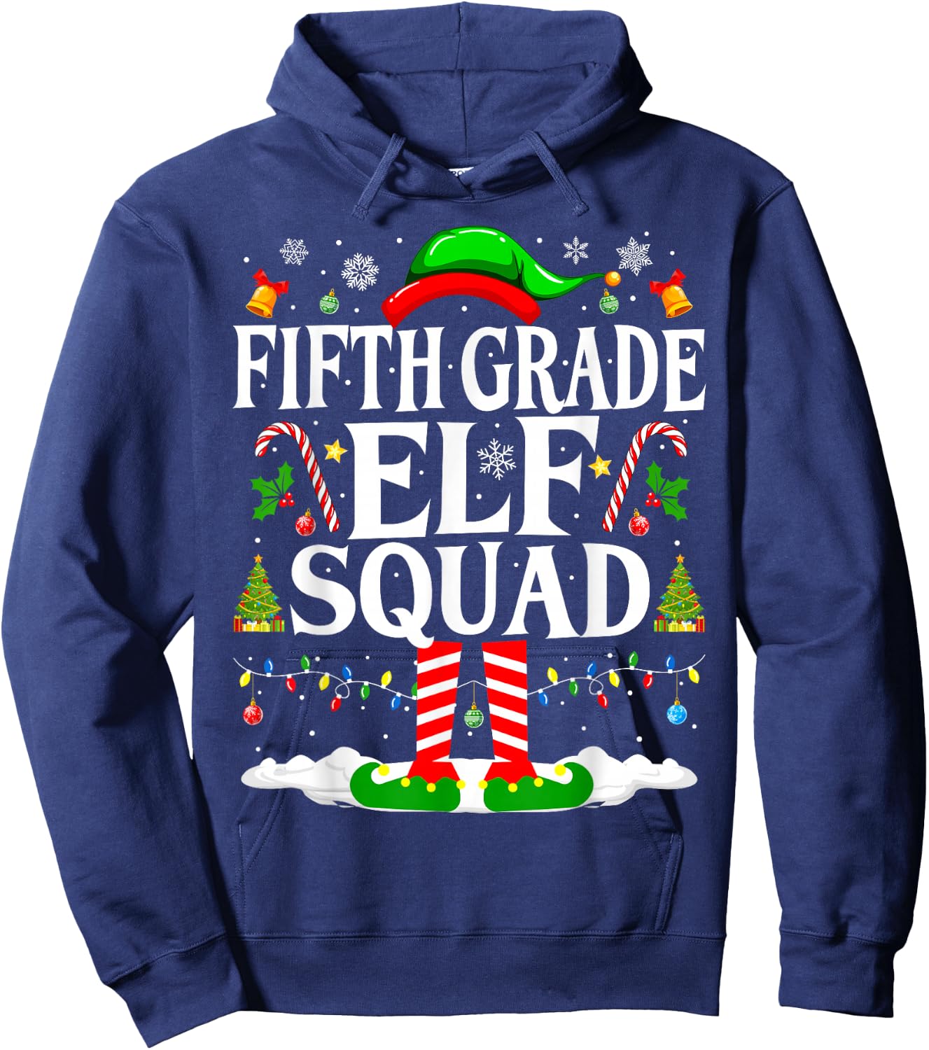 5th Grade Elf Squad Xmas Funny Christmas Fifth Grade Elf Hoodie - Hoodie | Navy