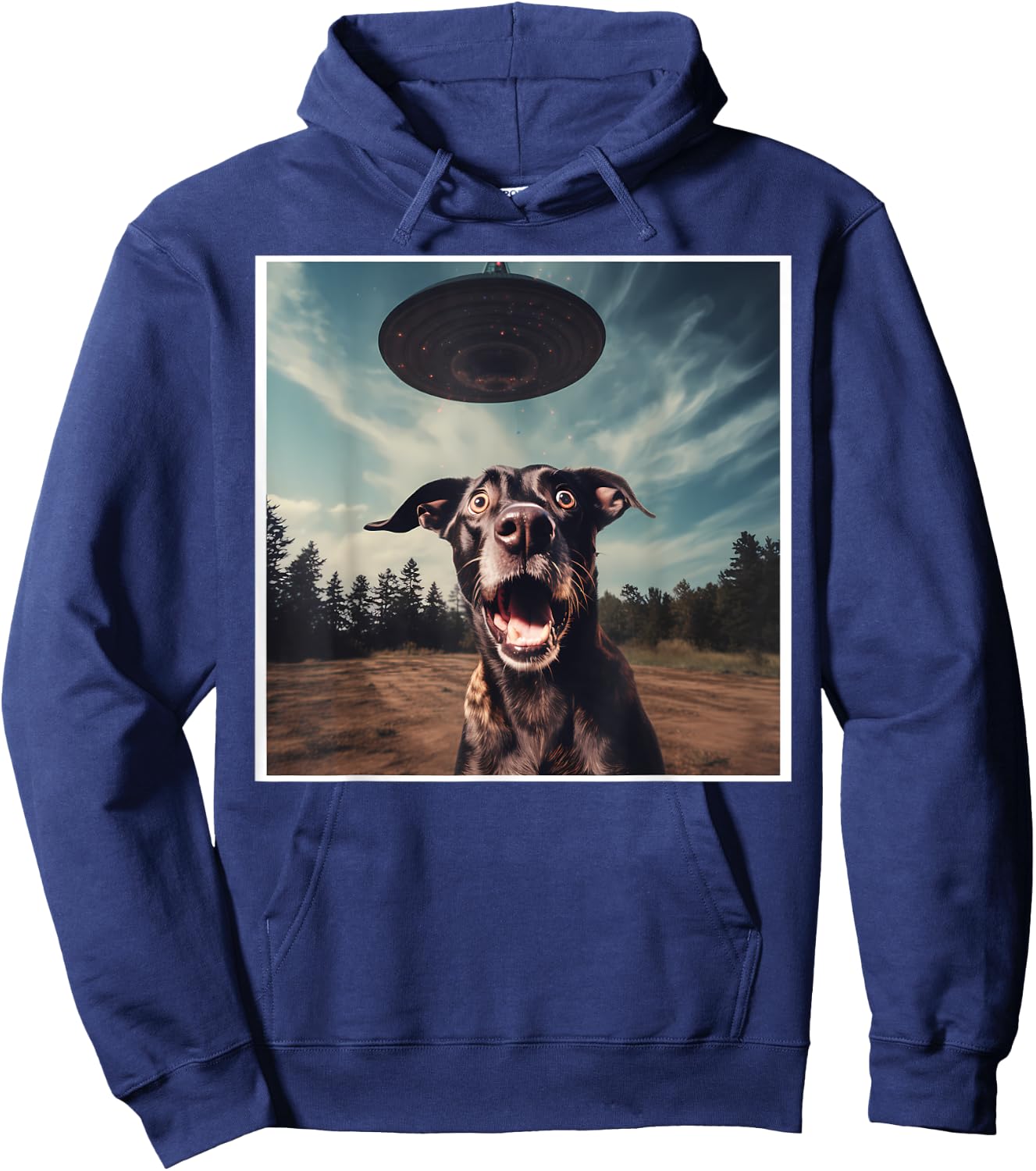 Dog Selfie with UFOs Alien Extraterrestrial UFO Believer Men Women Hoodie - Hoodie | Navy