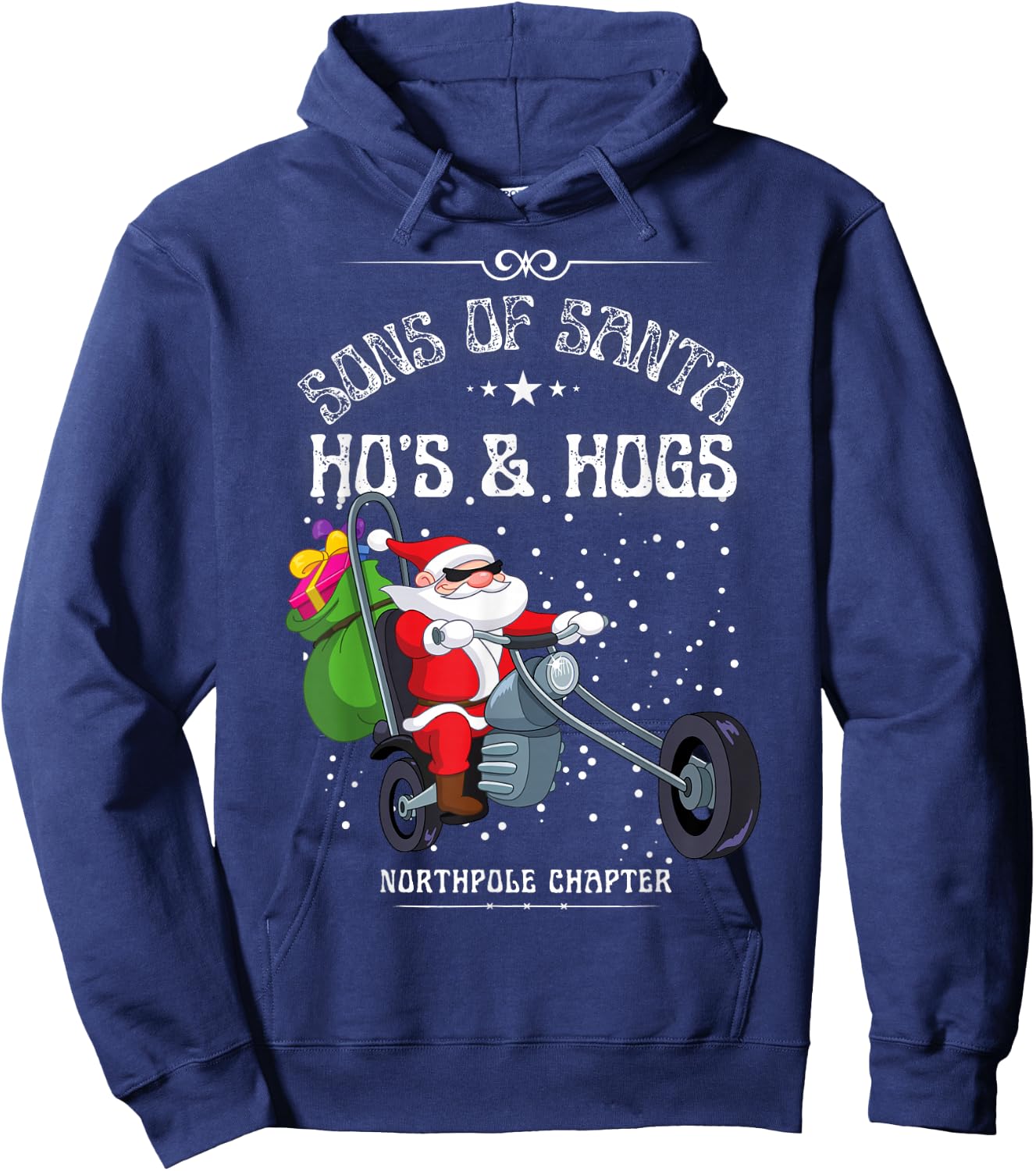 Sons of Santa Hat Funny Motorcycle Christmas 2024 Hoodie - Hoodie | Navy