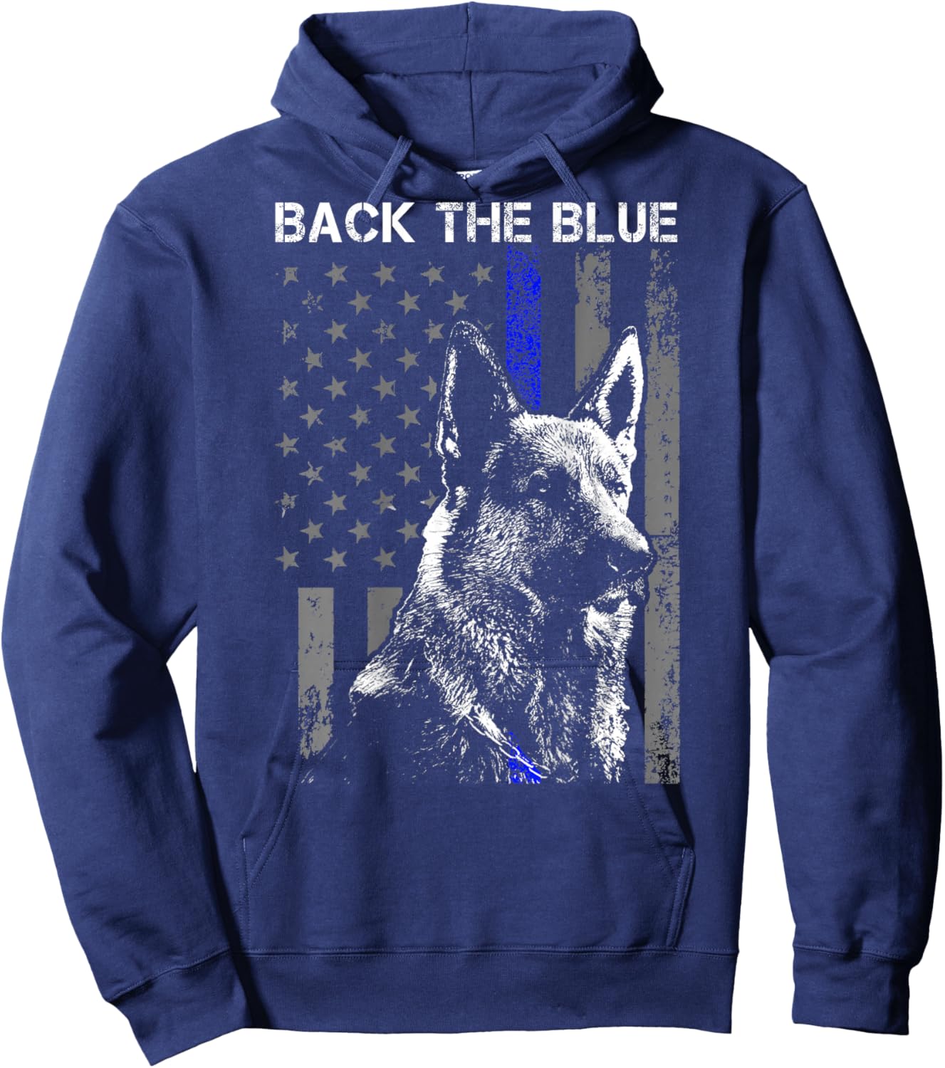 Back The Blue Thin Blue Line Flag K-9 German Shepherd Police Hoodie - Hoodie | Navy