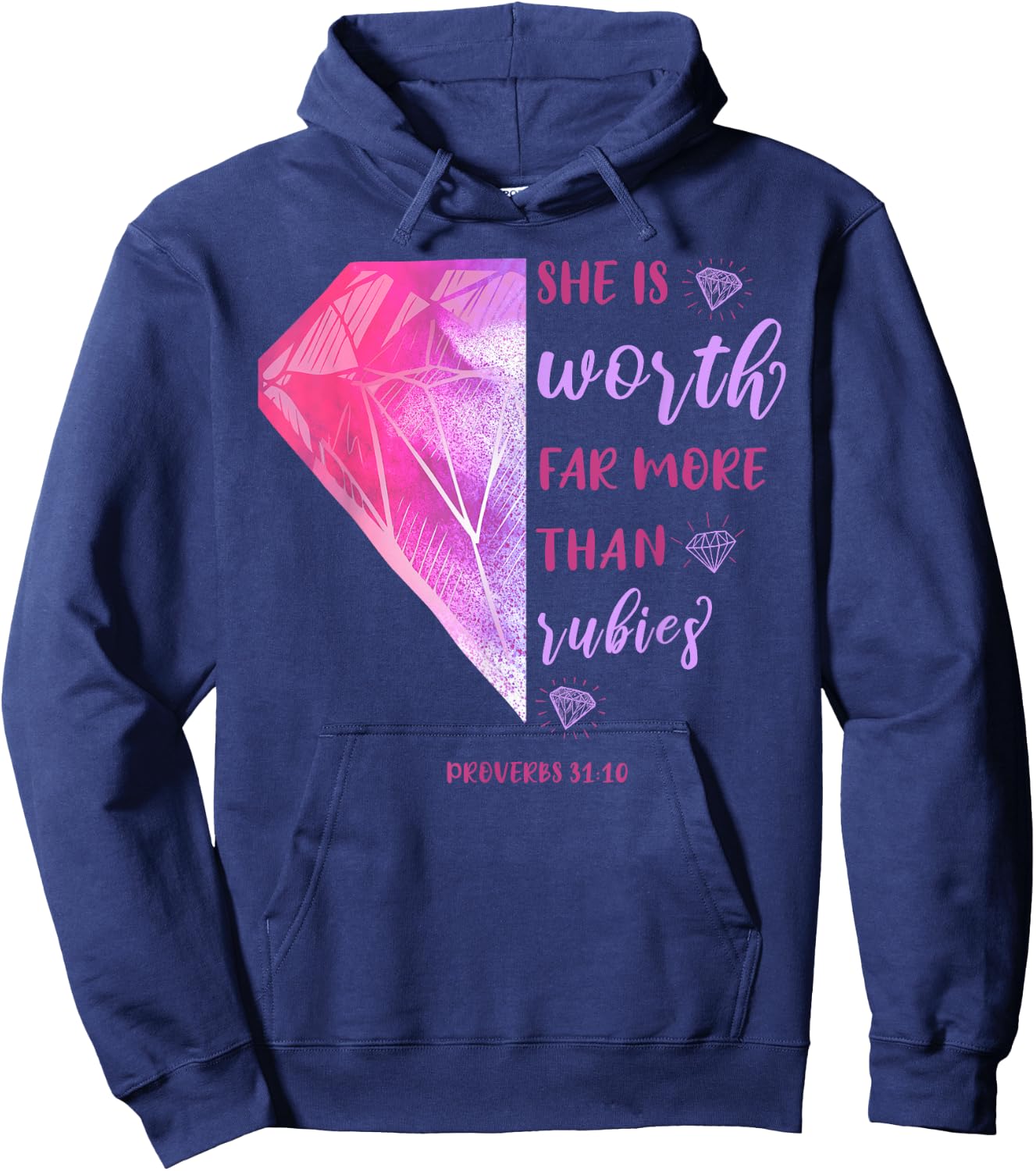 She Is Worth Far More Than Rubies Proverbs 31:10 Christian Hoodie - Hoodie | Navy