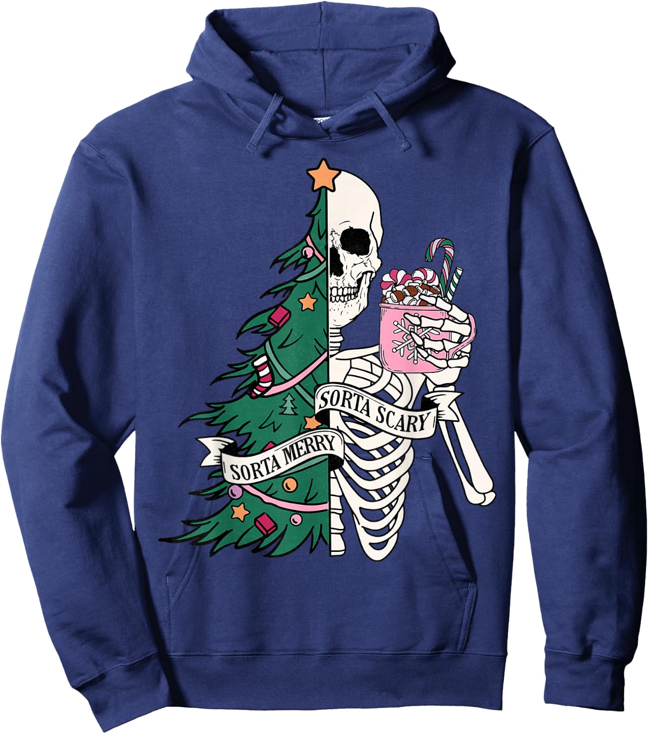Funny Christmas Sorta Merry Sorta Scary Skeleton Xmas Tree Hoodie - Hoodie | Navy
