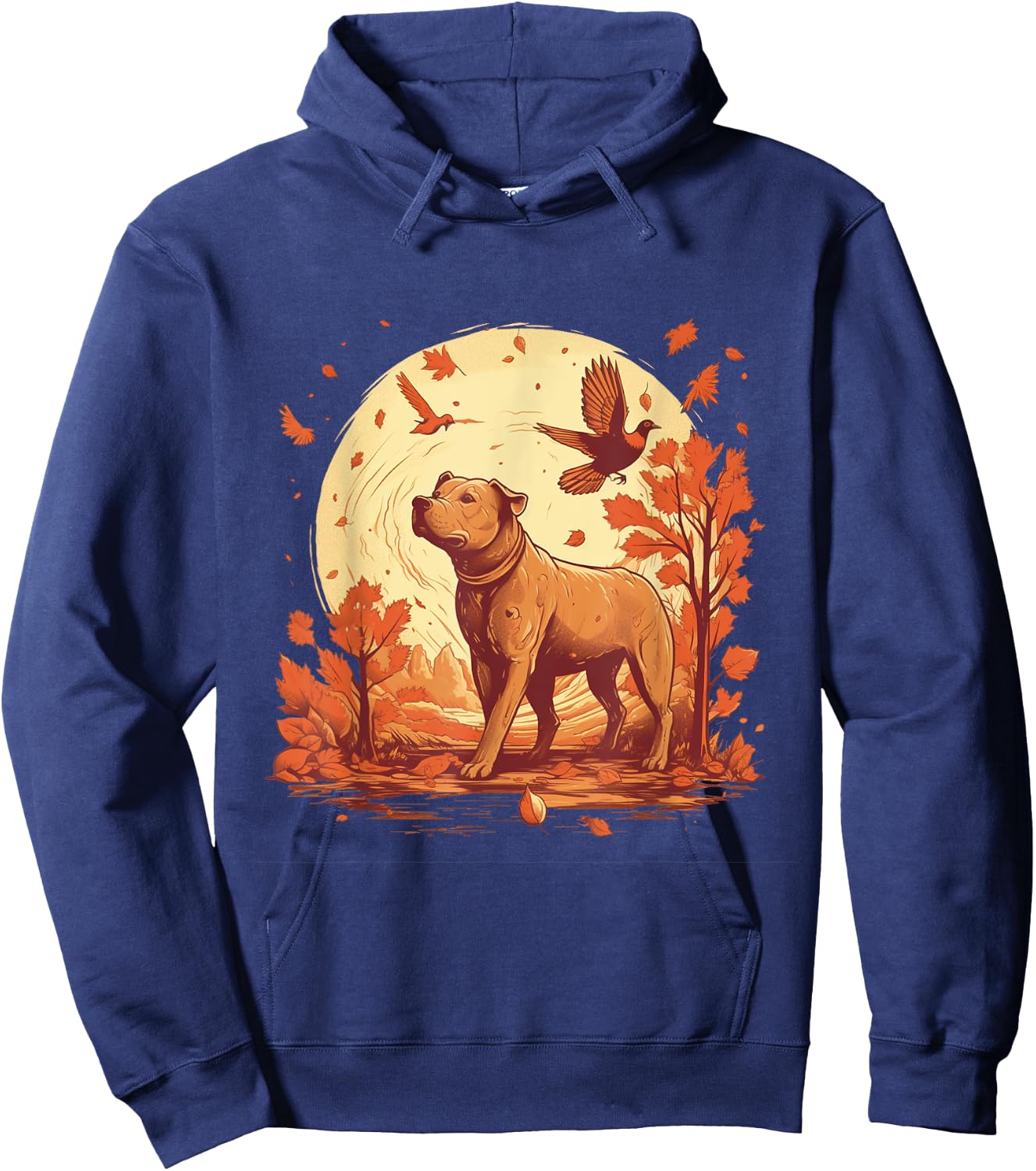 Pitbull Fall Leaves Thanksgiving Day Dog Lover Puppy Owner Hoodie - Hoodie | Navy