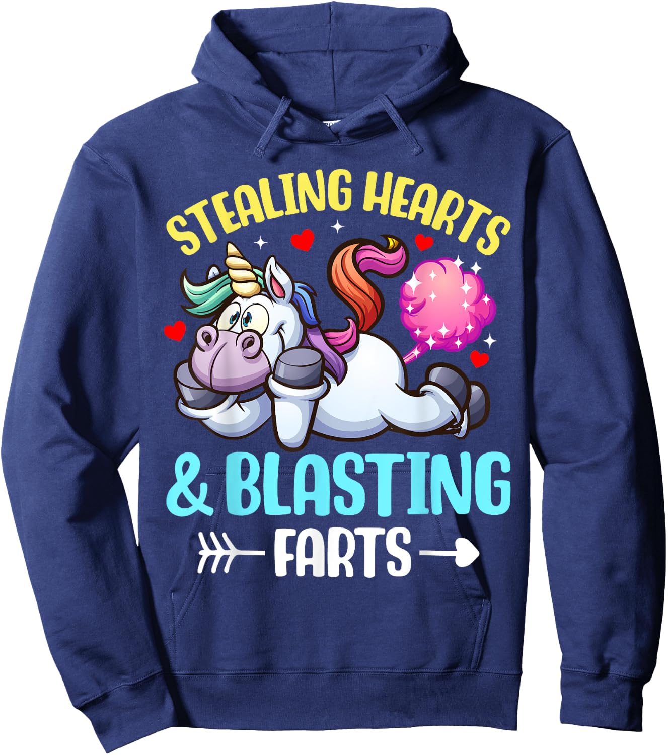 Stealing Hearts And Blasting Farts Fantasy Unicorn Gag Hoodie - Hoodie | Navy