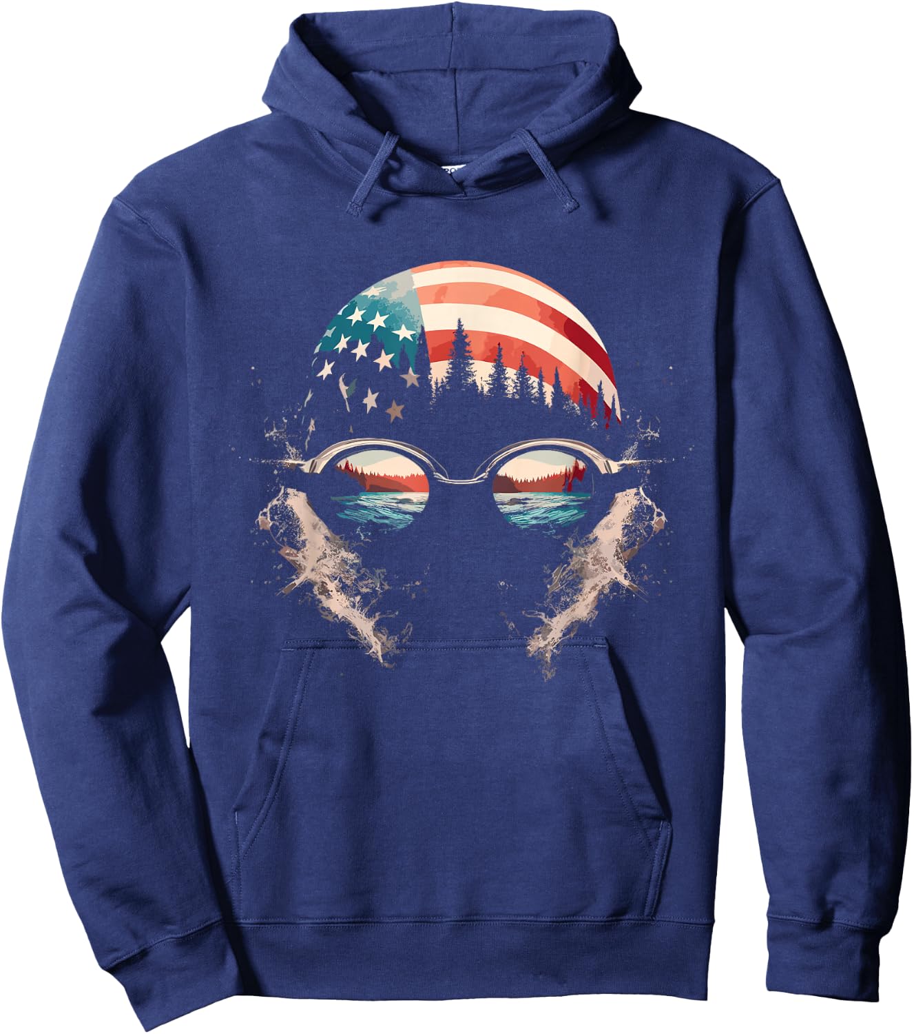 Swimmer American Flag - Patriotic USA Swim Team Swimming Hoodie - Hoodie | Navy
