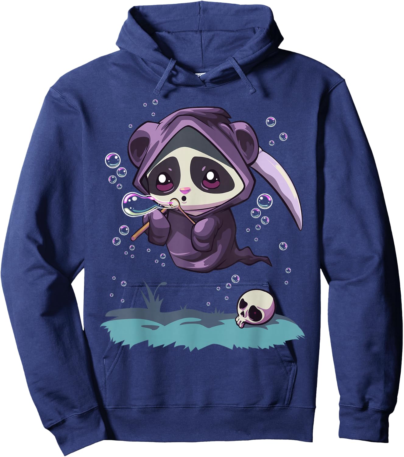 Pastel Goth Kawaii Panda Bear Reaper with Bubbles Hoodie - Hoodie | Navy