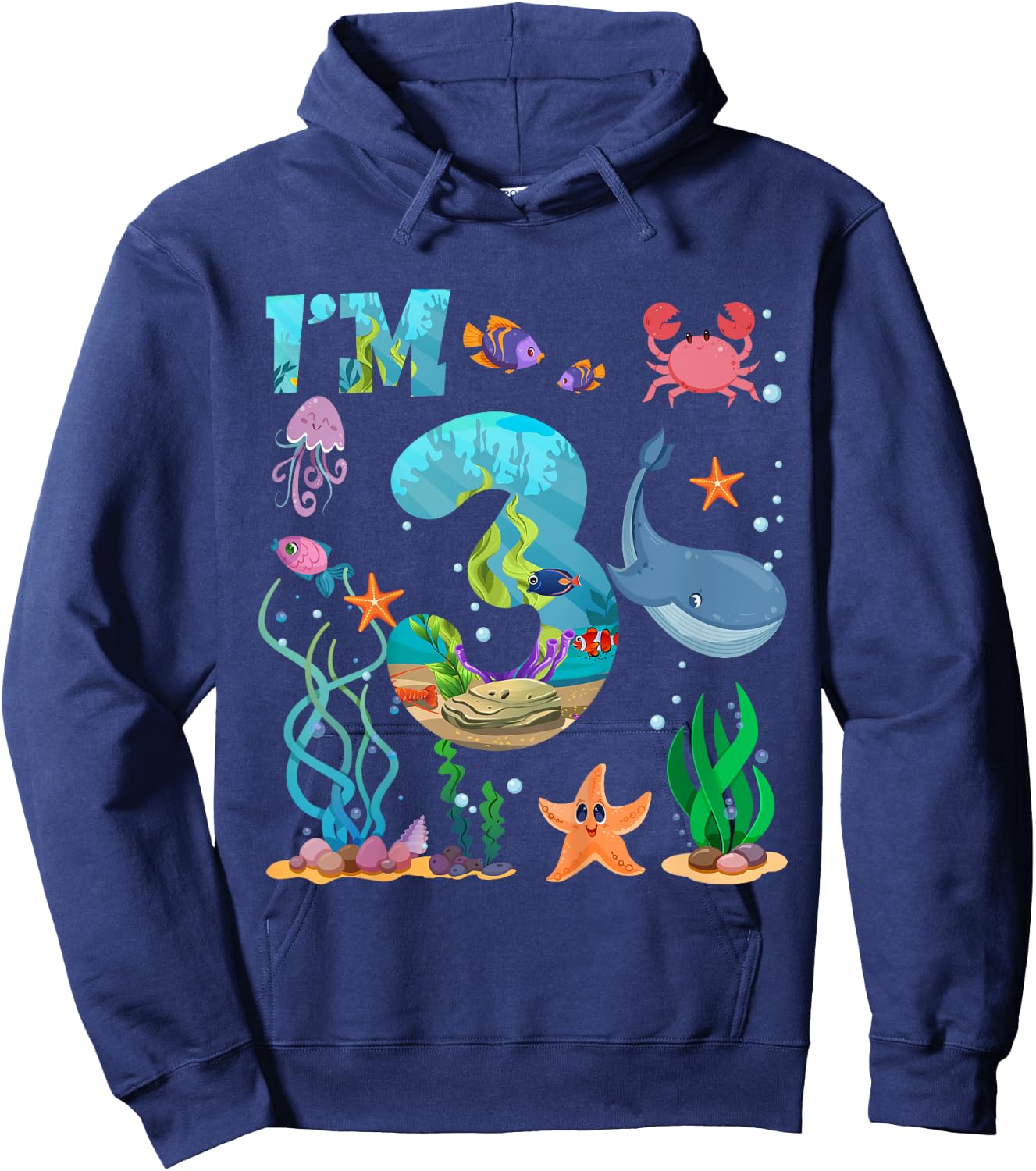 Kids 3 Year Old Boy Girl Sea Animals 3rd Birthday Kids Hoodie - Hoodie | Navy
