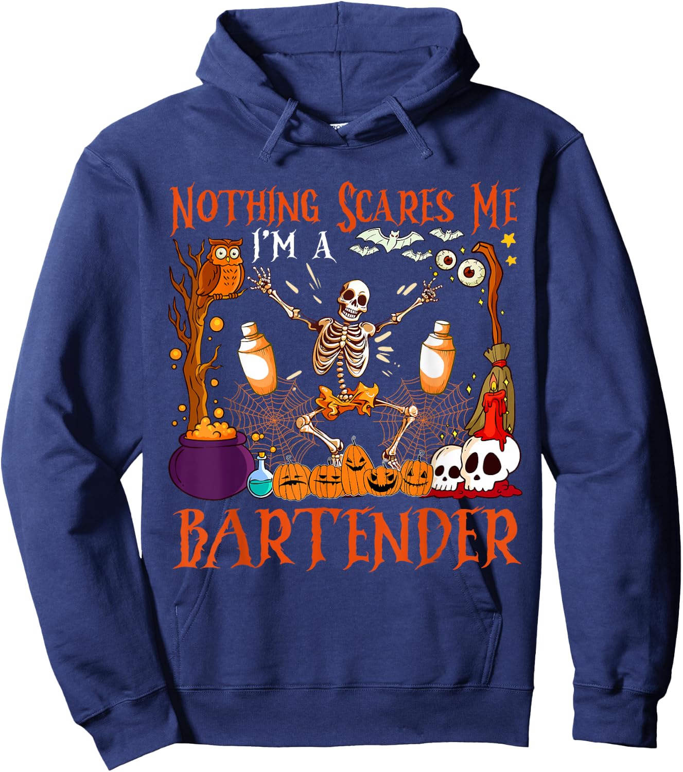 Nothing Scares Me I'm A Bartender Halloween Skeleton Hoodie - Hoodie | Navy