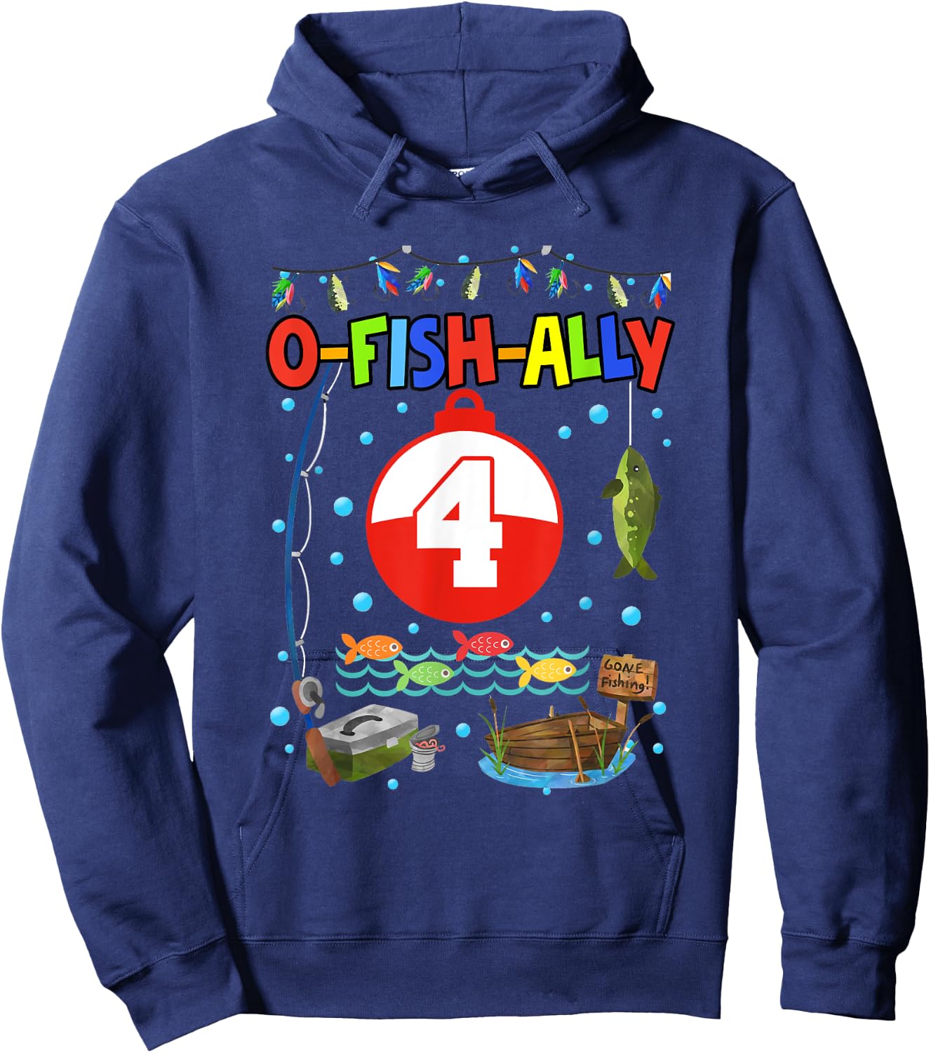 4 Year Old Fishing 4th Birthday Boy Bday Party Decorations Hoodie - Hoodie | Navy
