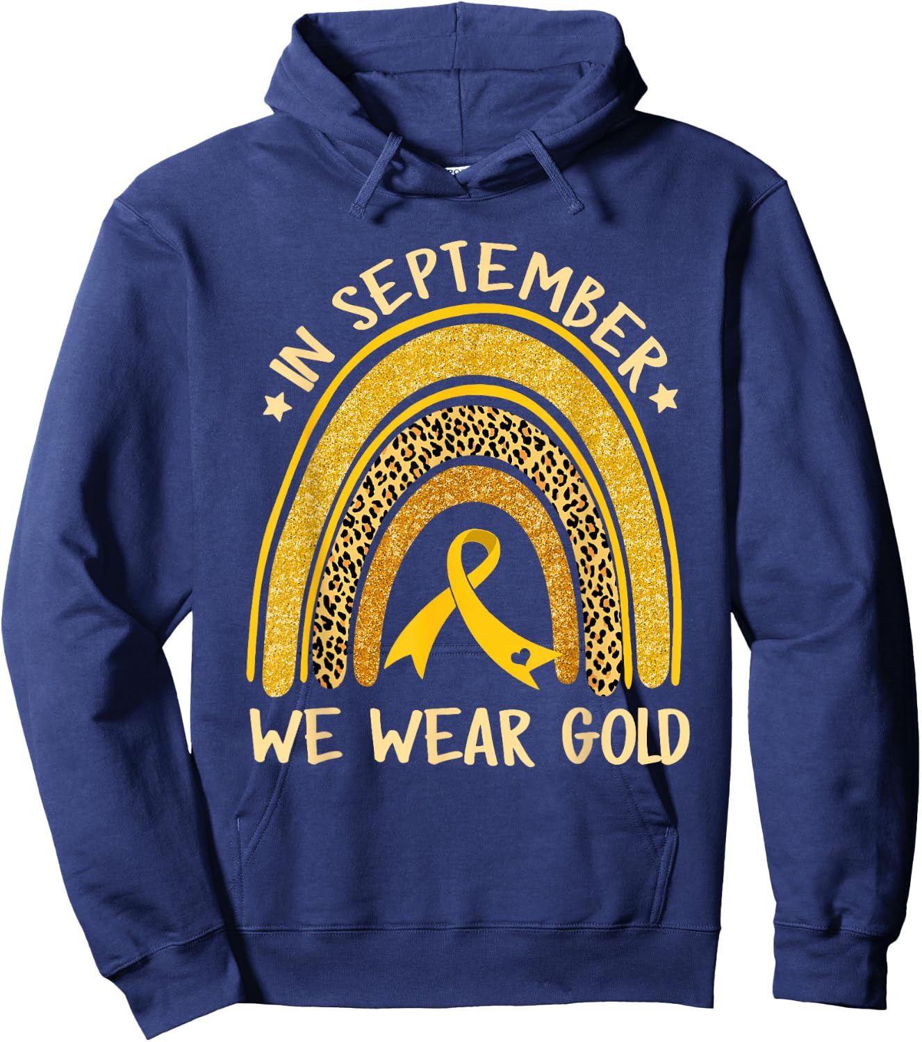 In September We Wear Gold Childhood Cancer Awareness Rainbow Hoodie - Hoodie | Navy
