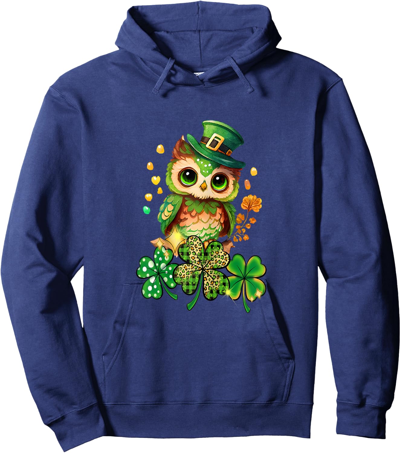 Chibi Owl Adorable St Patrick's Day Bird Lover Cute Clover Hoodie - Hoodie | Navy